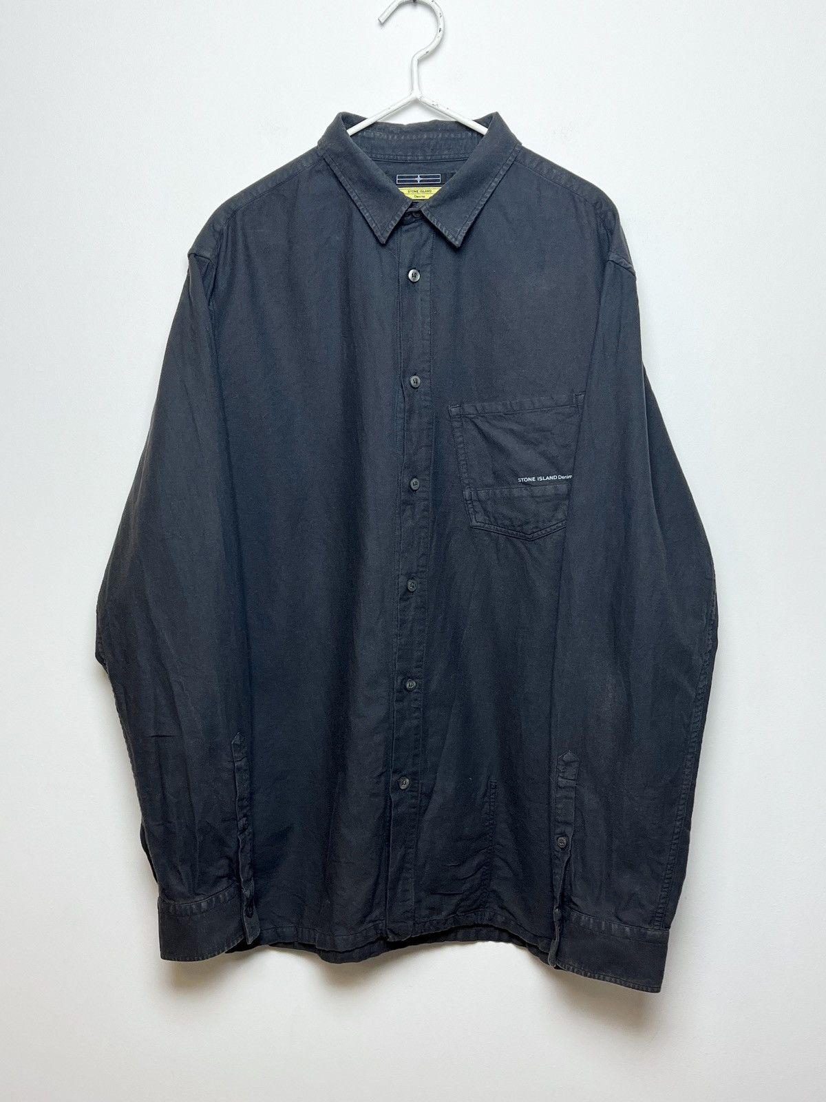 image of Archival Clothing x Stone Island Flannel Travis Work Shirt Y2K Shirt L-Xl in Washed Black, Men's