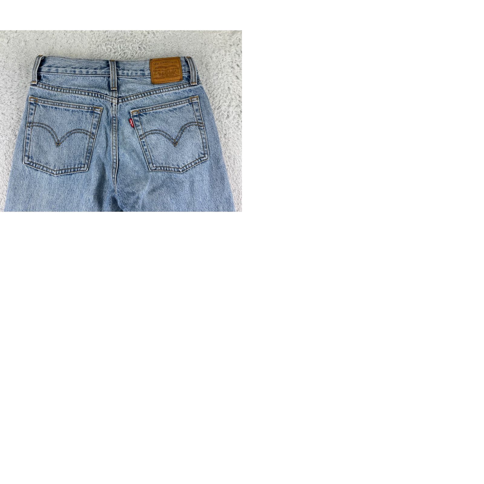 Levi's Levis Premium Jeans Womens 25 Blue Denim Tapered Wedgie Fit Levi's Wedgie Jeans 5-Pocket Distressed Button Fly Size 42" / US 20 - 11 Thumbnail
