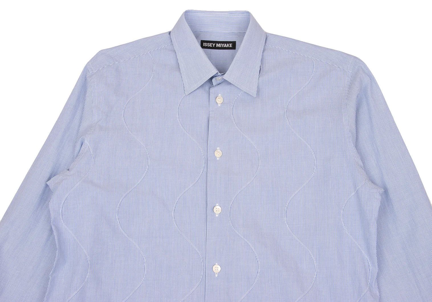 Issey Miyake Front Wave Stripe Long Sleeve Shirt in Blue and White Size US M / EU 48-50 / 2 - 2 Thumbnail