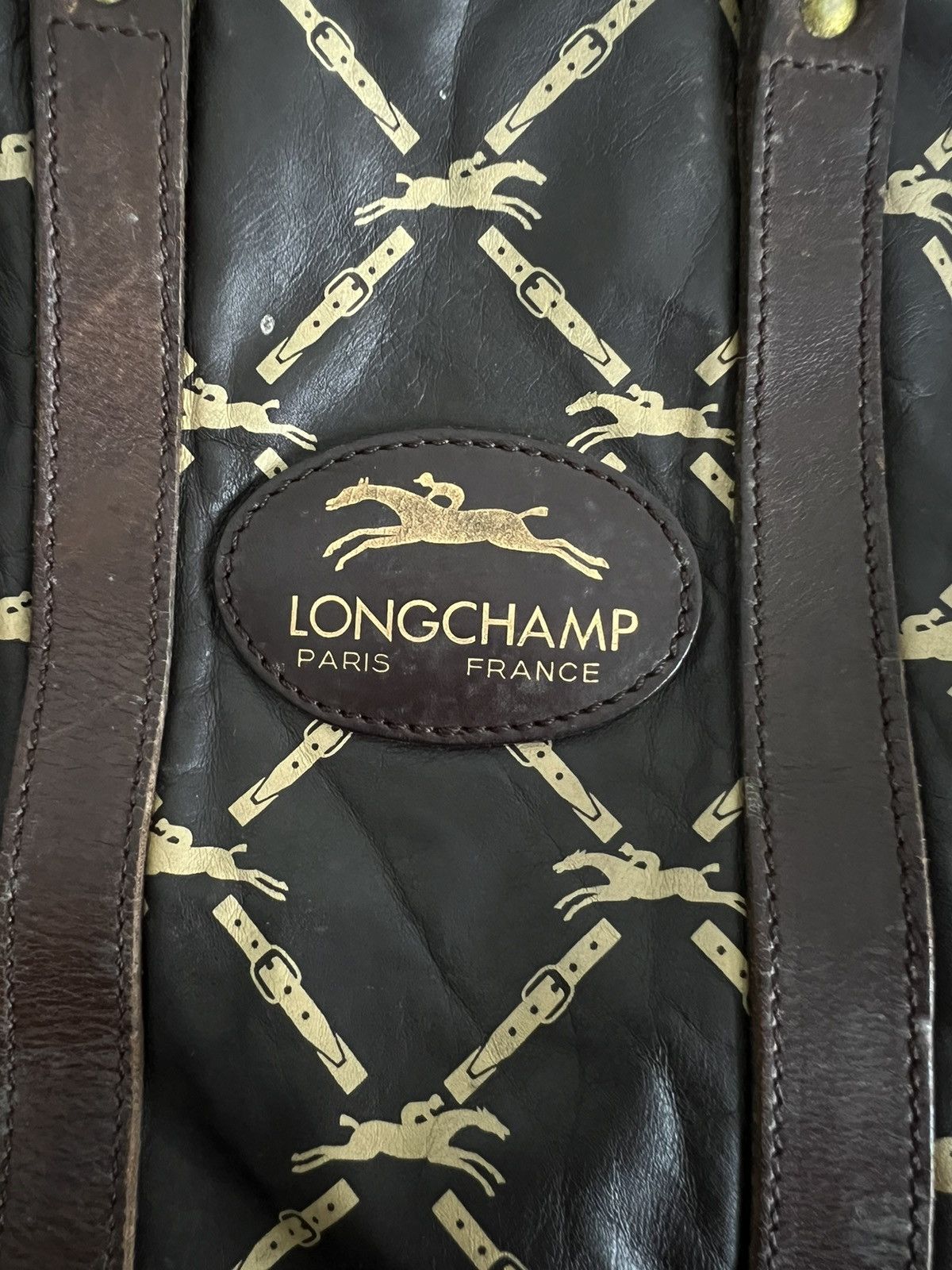 Genuine Leather × Longchamp × Vintage Vintage LONGCHAMP Boston Bag Riding Mark Jacquard Leather Size ONE SIZE - 13 Thumbnail