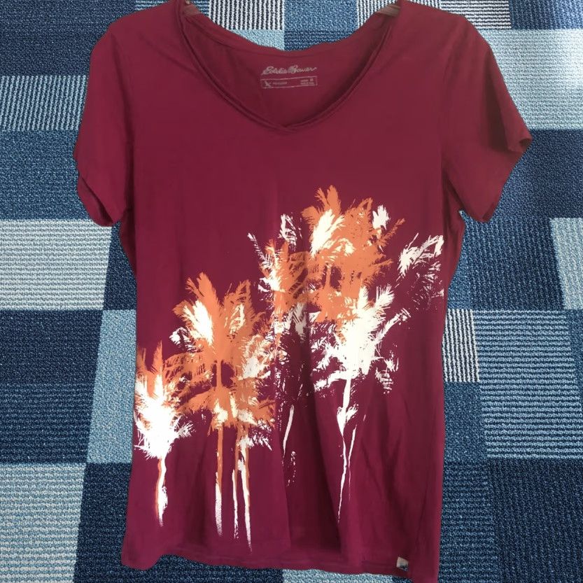 Eddie Bauer Eddie Bauer T-Shirt Womens Short Sleeve Round Neck Pullover Knit 100% Cotton Medium Multicolor Floral Palm Trees Size M / US 6-8 / IT 42-44 - 1 Thumbnail