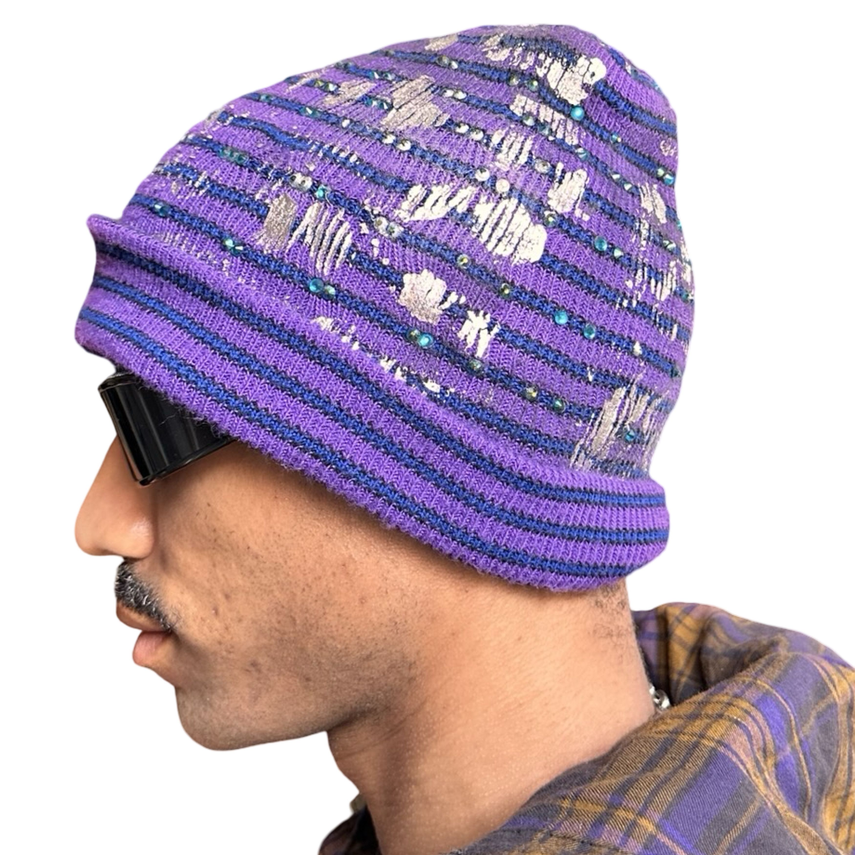 Other ASTROBOI* JUPITER PURPLE/BLUE STRIPED BEANIE W/ RHINESTONES Size ONE SIZE - 2 Thumbnail