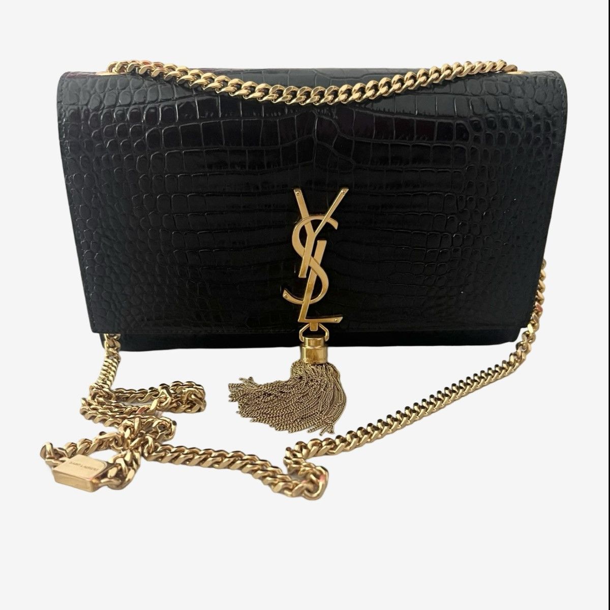 Saint Laurent Paris Saint Laurent Paris Black Embossed Medium Kate Tassel Bag Size ONE SIZE - 1 Thumbnail