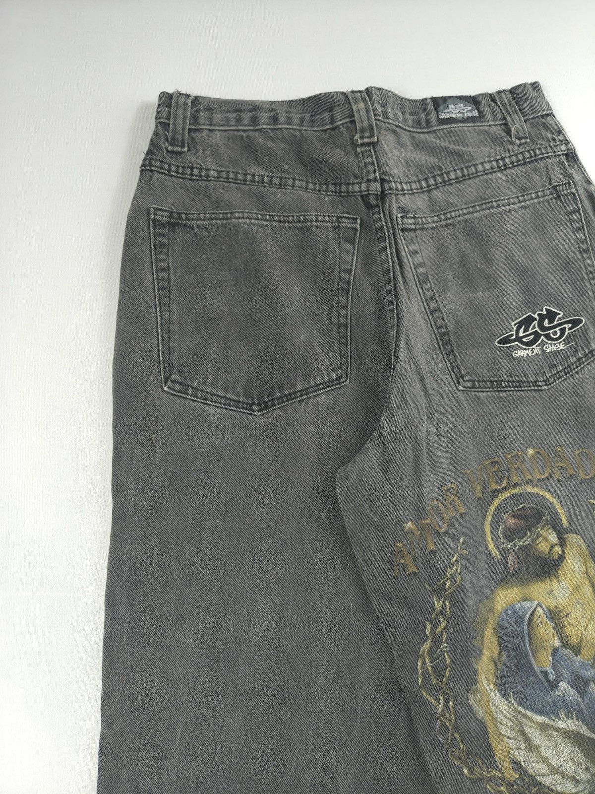 Southpole Garment Stage Y2K Grunge Religious Graphic Grey Jeans (044) Size US 32 / EU 48 - 5 Thumbnail