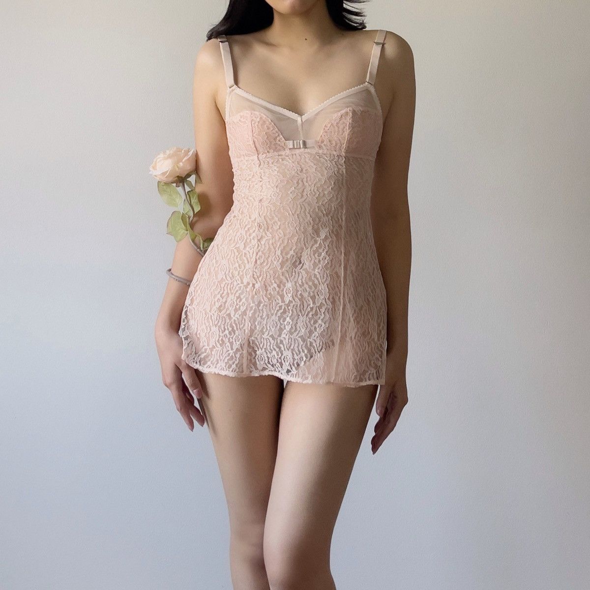 Victoria's Secret Romantic Nude Lace Sheer Mini Slip Dress (XS-S) Size S / US 4 / IT 40 - 1 Thumbnail