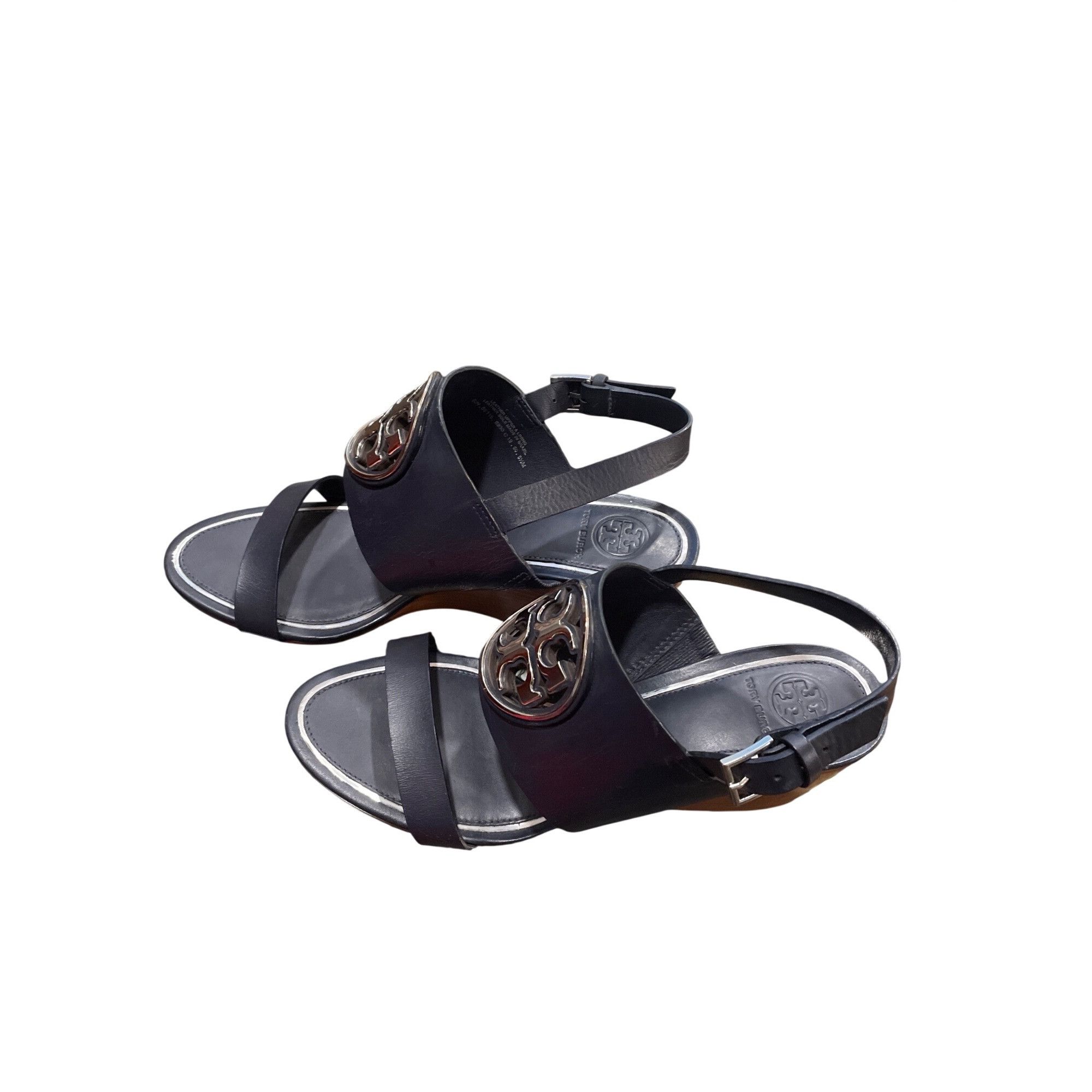 Tory Burch Tory Burch wms black leather 3" open sling back wedge shoes Size US 8.5 / IT 38.5 - 3 Thumbnail