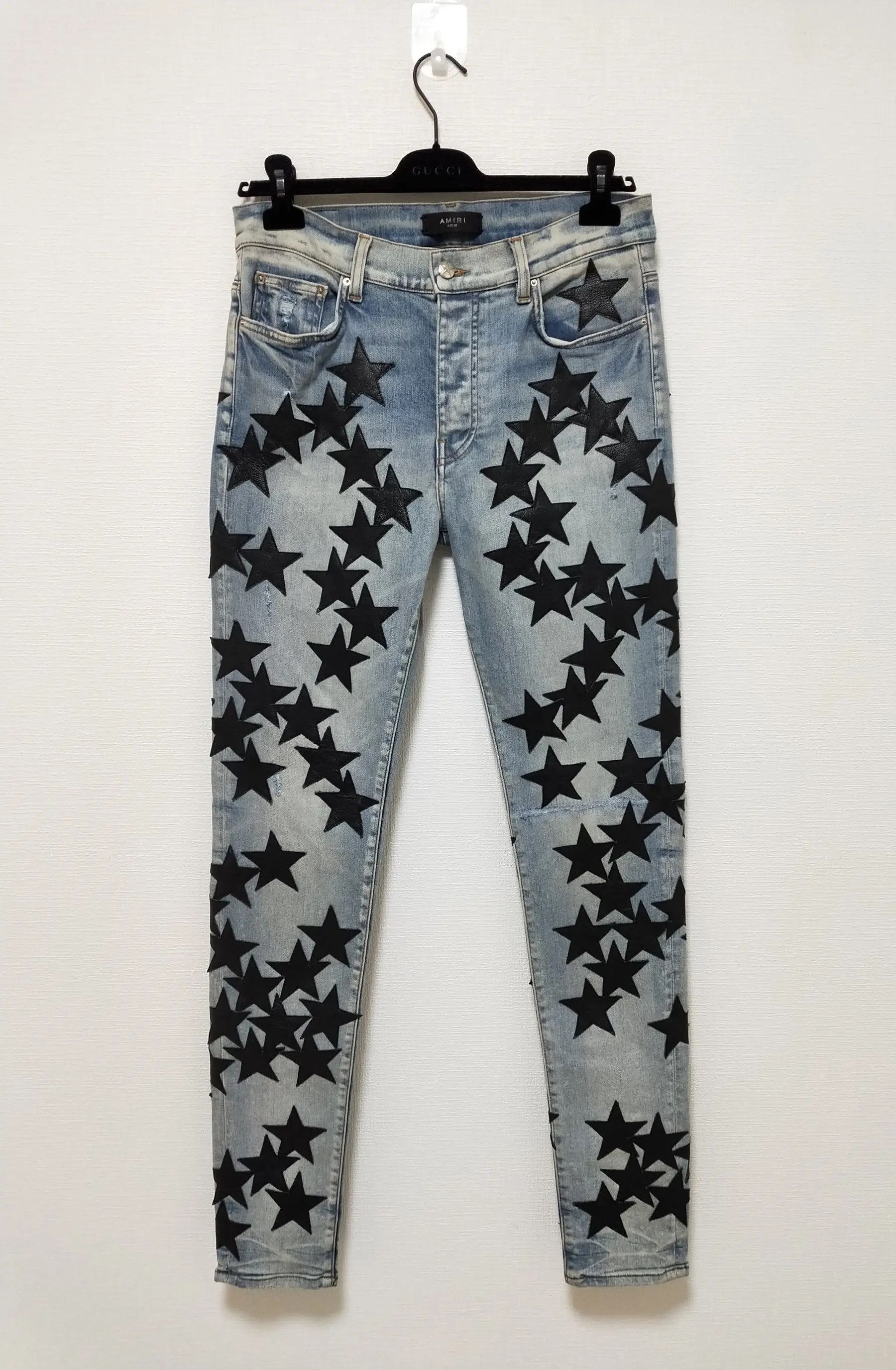 image of Amiri Chemist Leather Star Jeans in Indigo, Men's (Size 33)