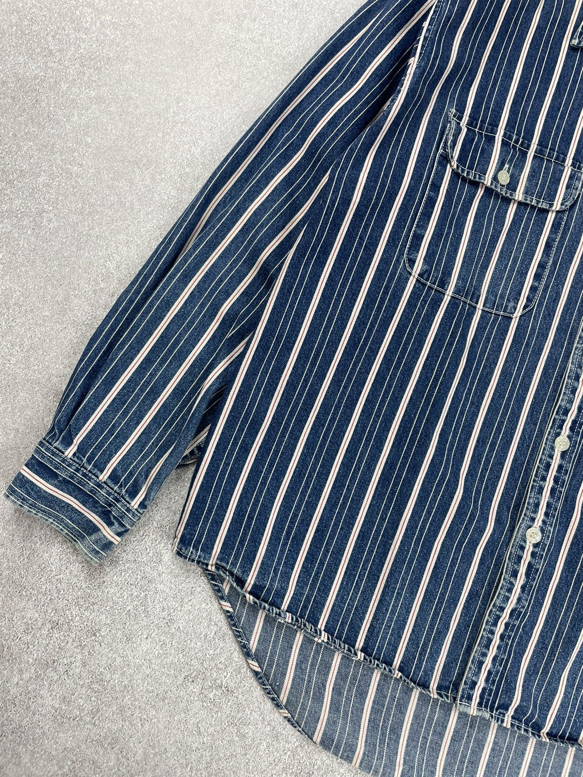 Levi's × Levi's Vintage Clothing × Vintage Vintage 90’s Levi’s Striped Long Sleeved Denim Shirt Cowboy Size US L / EU 52-54 / 3 - 4 Thumbnail