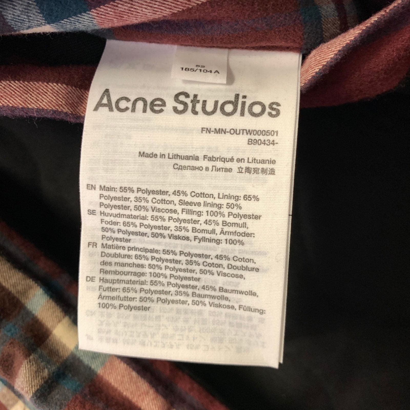 Acne Studios ACNE STUDIOS Size 42 Burgundy Plaid Cotton Poly Jacket Size US XS / EU 42 / 0 - 6 Thumbnail