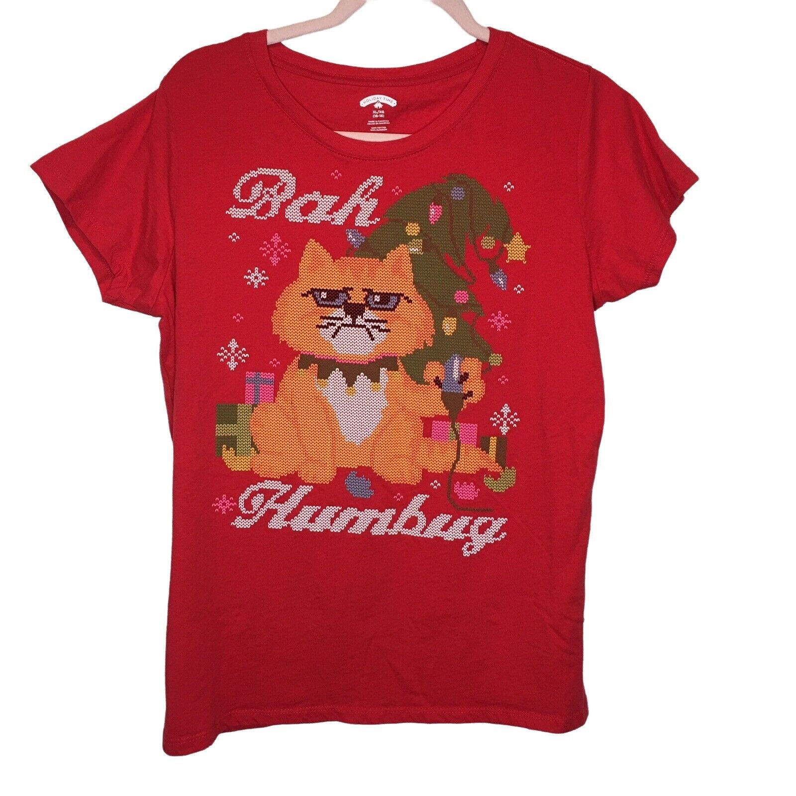 Other Holiday Time Red Bah Humbug Cat Christmas T-Shirt XL u Size XL / US 12-14 / IT 48-50 - 2 Thumbnail