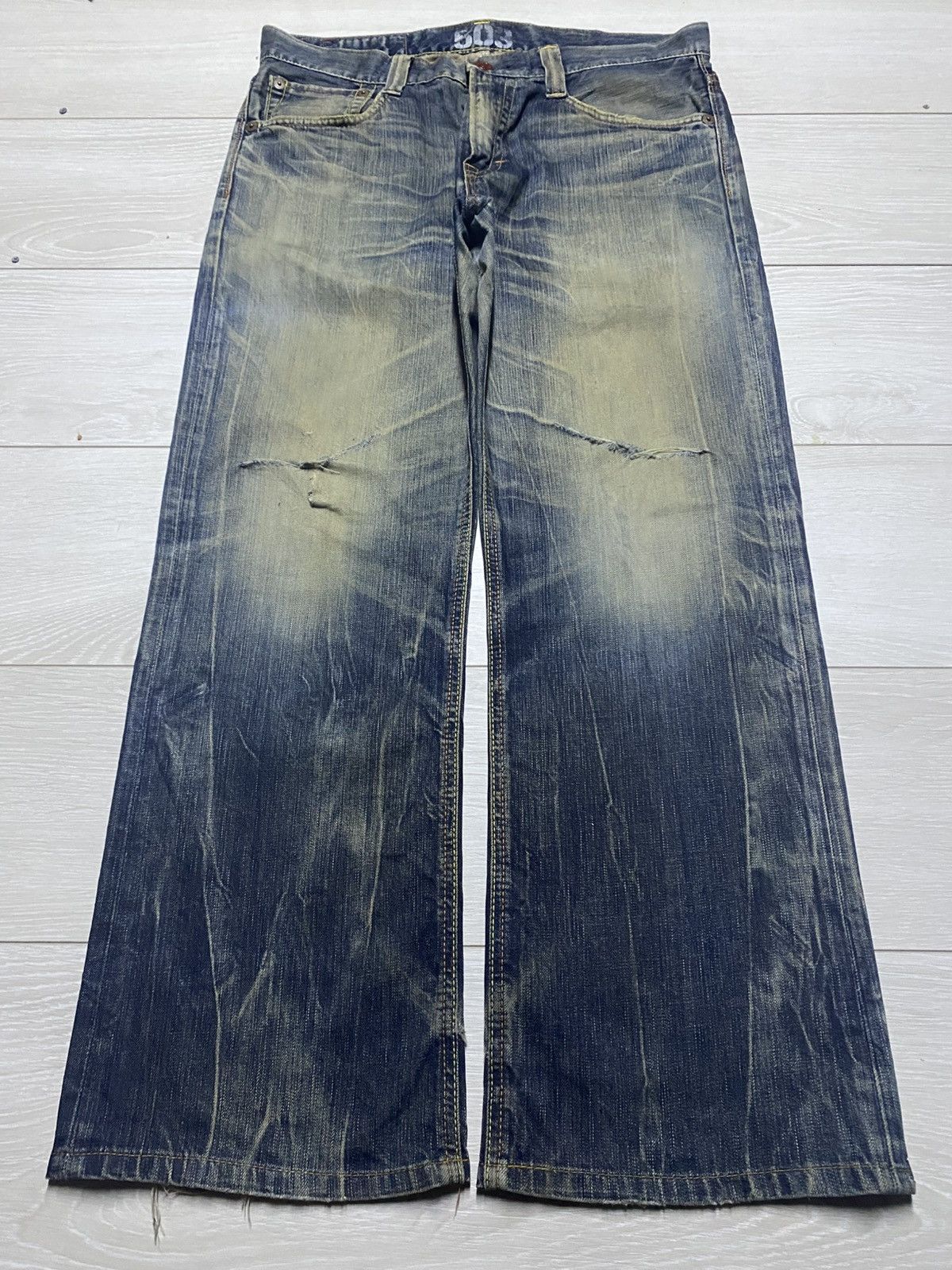 Junya Watanabe Vintage Edwin 503 Blue Trip Thunder Mud Wash Baggy Jeans Size US 36 / EU 52 - 1 Thumbnail