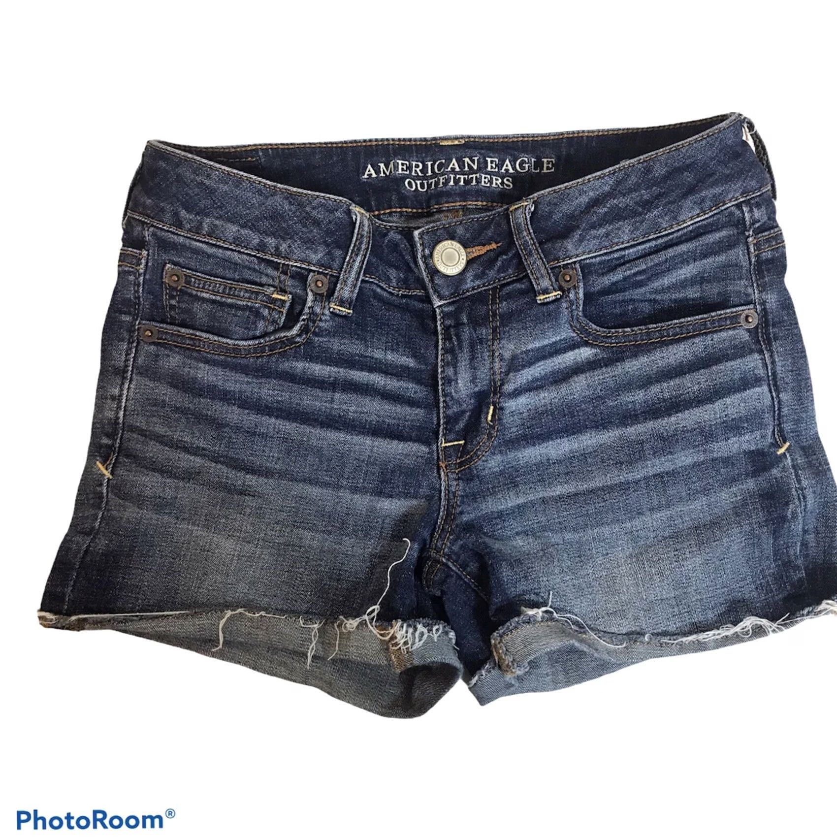 American Eagle Outfitters American Eagle Jean Shorts Womens Medium Blue Wash Size 4 Super Stretch Raw Hem Size 27" / US 4 / IT 40 - 3 Thumbnail