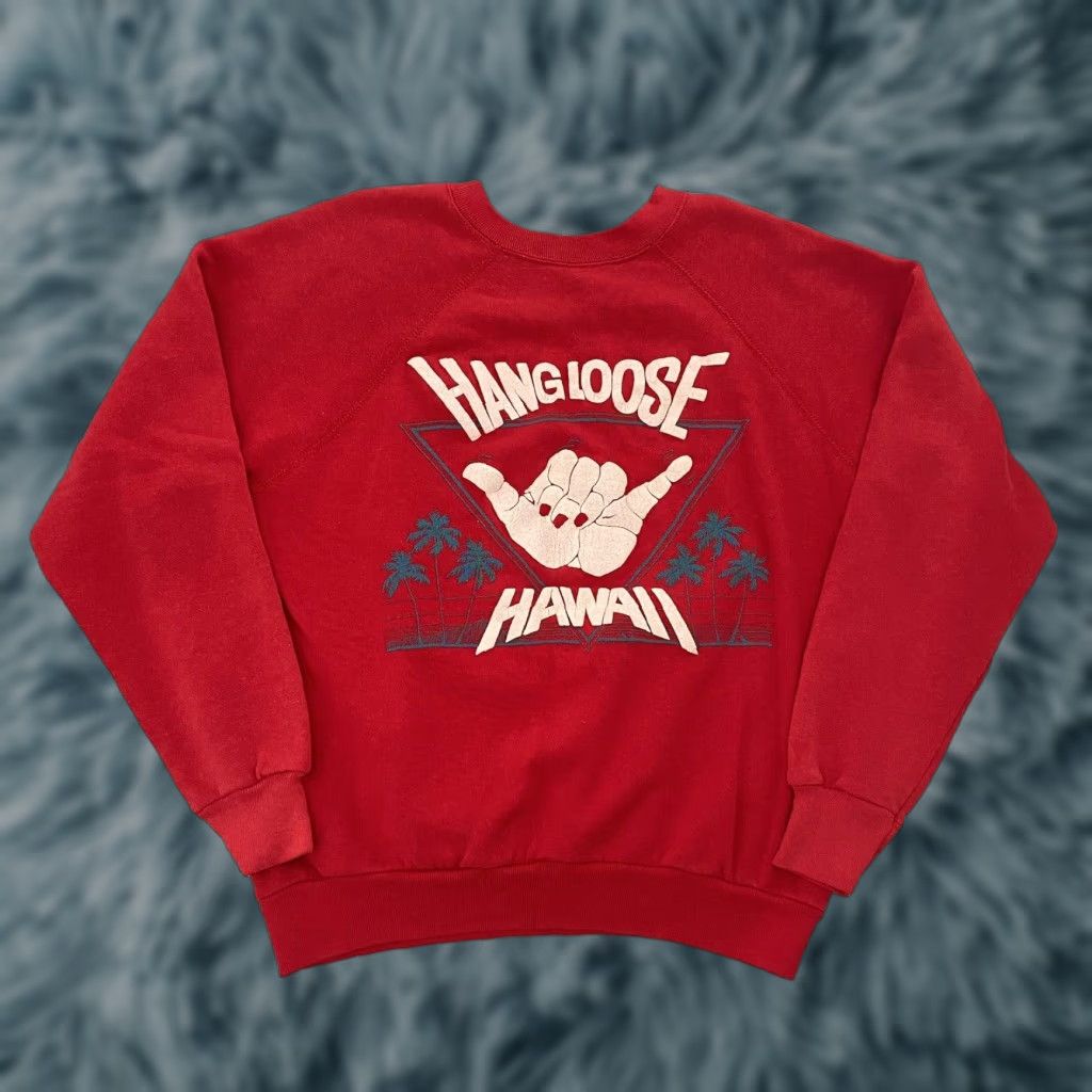 Tultex Vintage Hawaii Sweater Men’s Large Red Fleece Pullover Casual Hawaiian 80s City Beach Logo Size US L / EU 52-54 / 3 - 1 Thumbnail