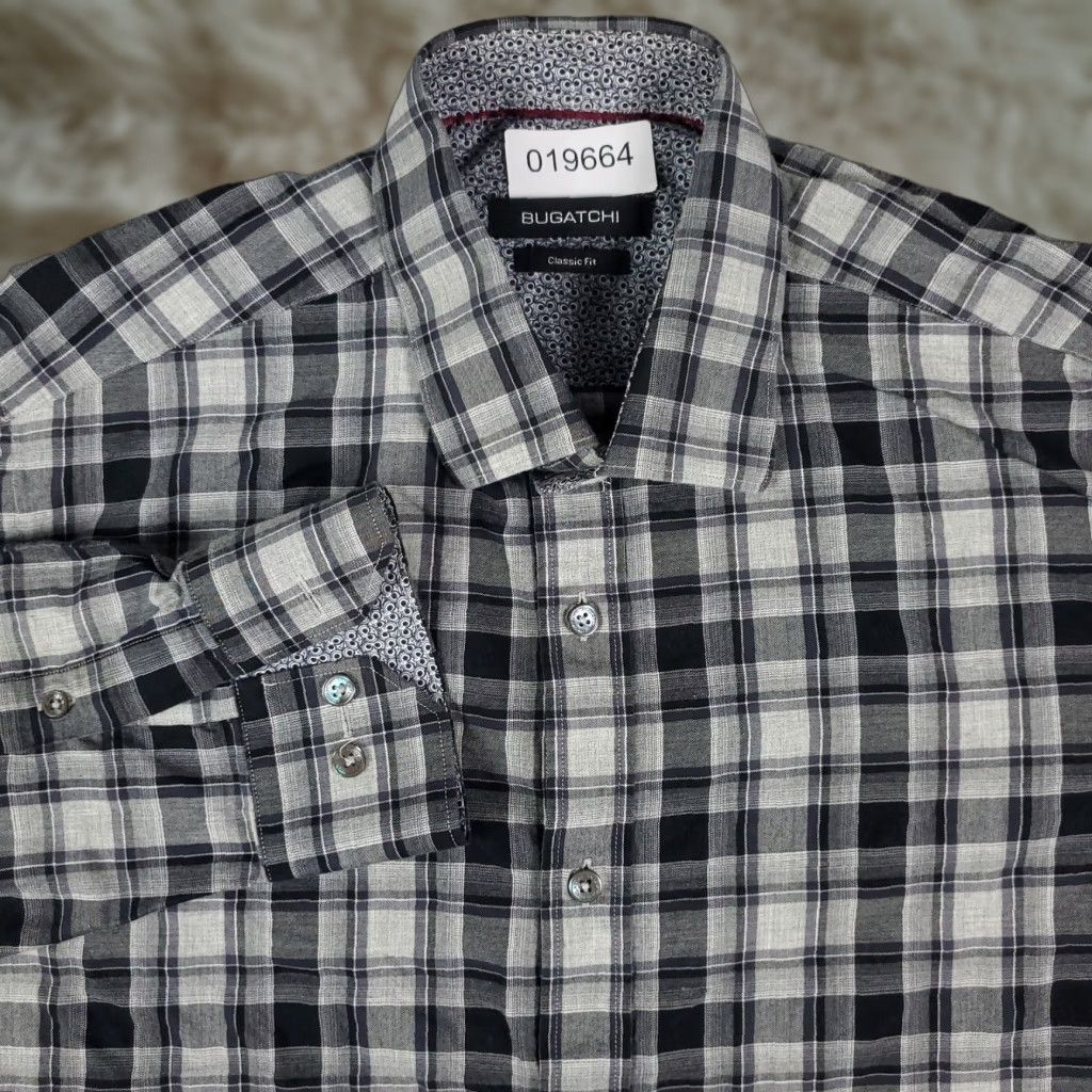 BUGATCHI Bugatchi Uomo Button-Up Shirt Mens Medium Gray Plaid Long Sleeve Classic Fit Casual Modern Size US M / EU 48-50 / 2 - 1 Thumbnail