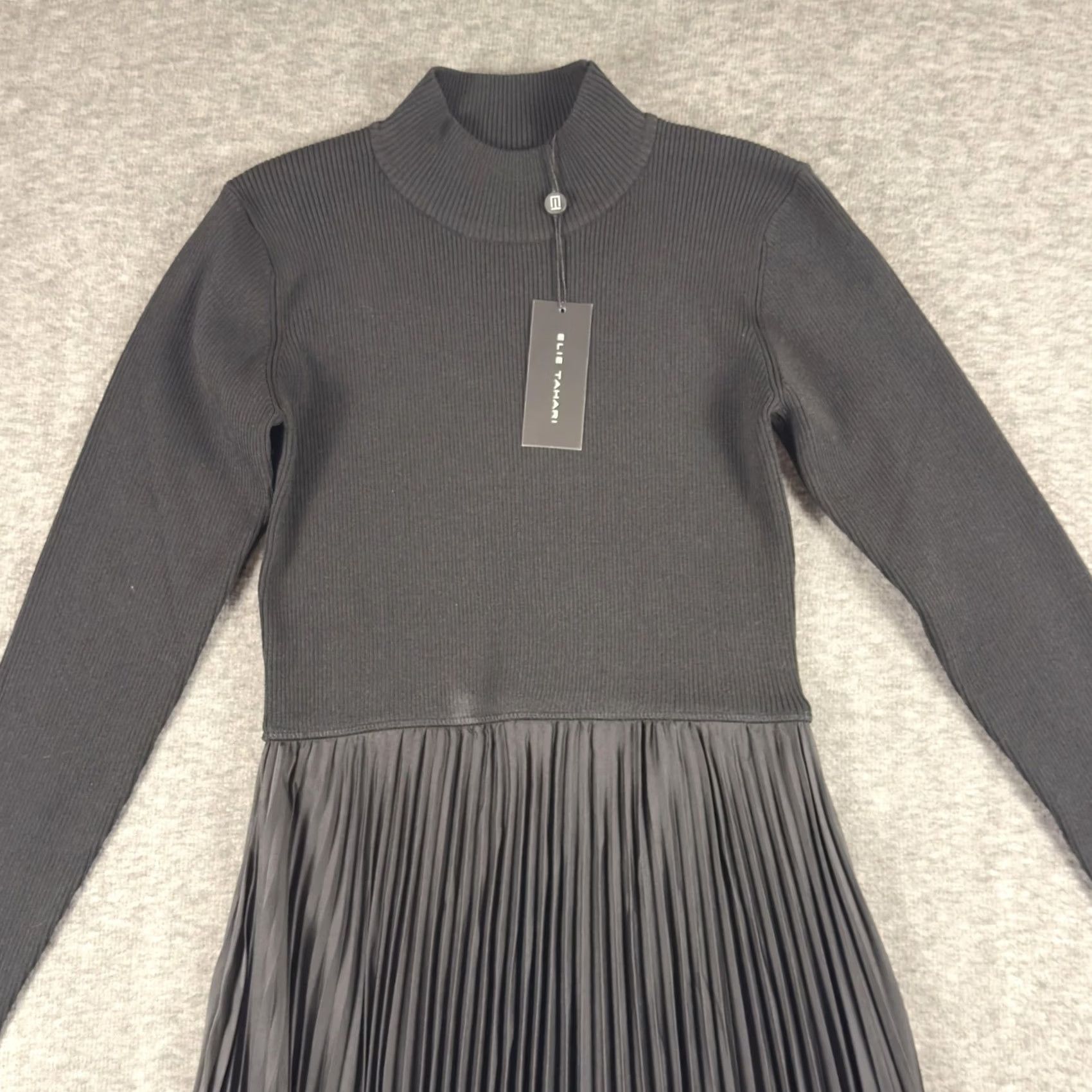 Elie Tahari Elie Tahari Dress Womens Medium Black Mock Neck Pleated Skirt Fit Flare Midi Size 32" / US 10 / IT 46 - 3 Thumbnail
