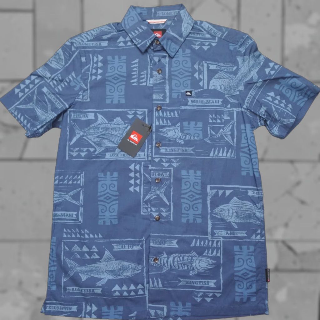Quiksilver Quiksilver Shirt Men's S Short Sleeve Button-Up Indigo Print Catch Woven Collared Size US S / EU 44-46 / 1 - 1 Thumbnail