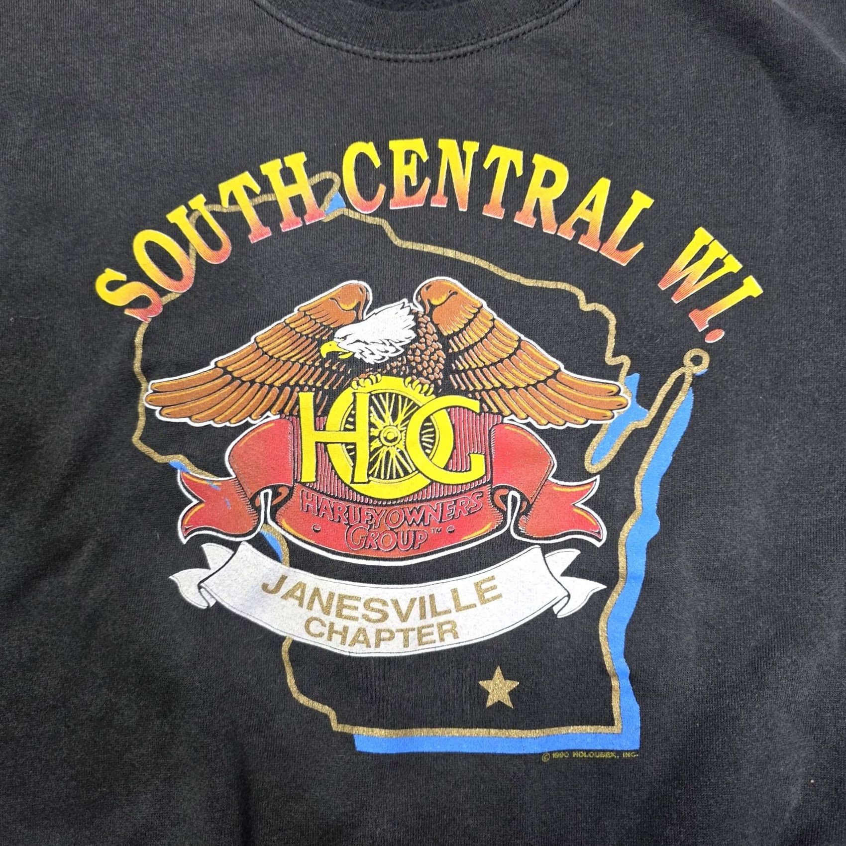 Harley Davidson VINTAGE Harley-Davidson Owners Group South Central Wisconsin Eagle XL Crew Neck Shirt Mens Black Cotton 1990s Double-Sided Regular Fit Size US XL / EU 56 / 4 - 4 Thumbnail