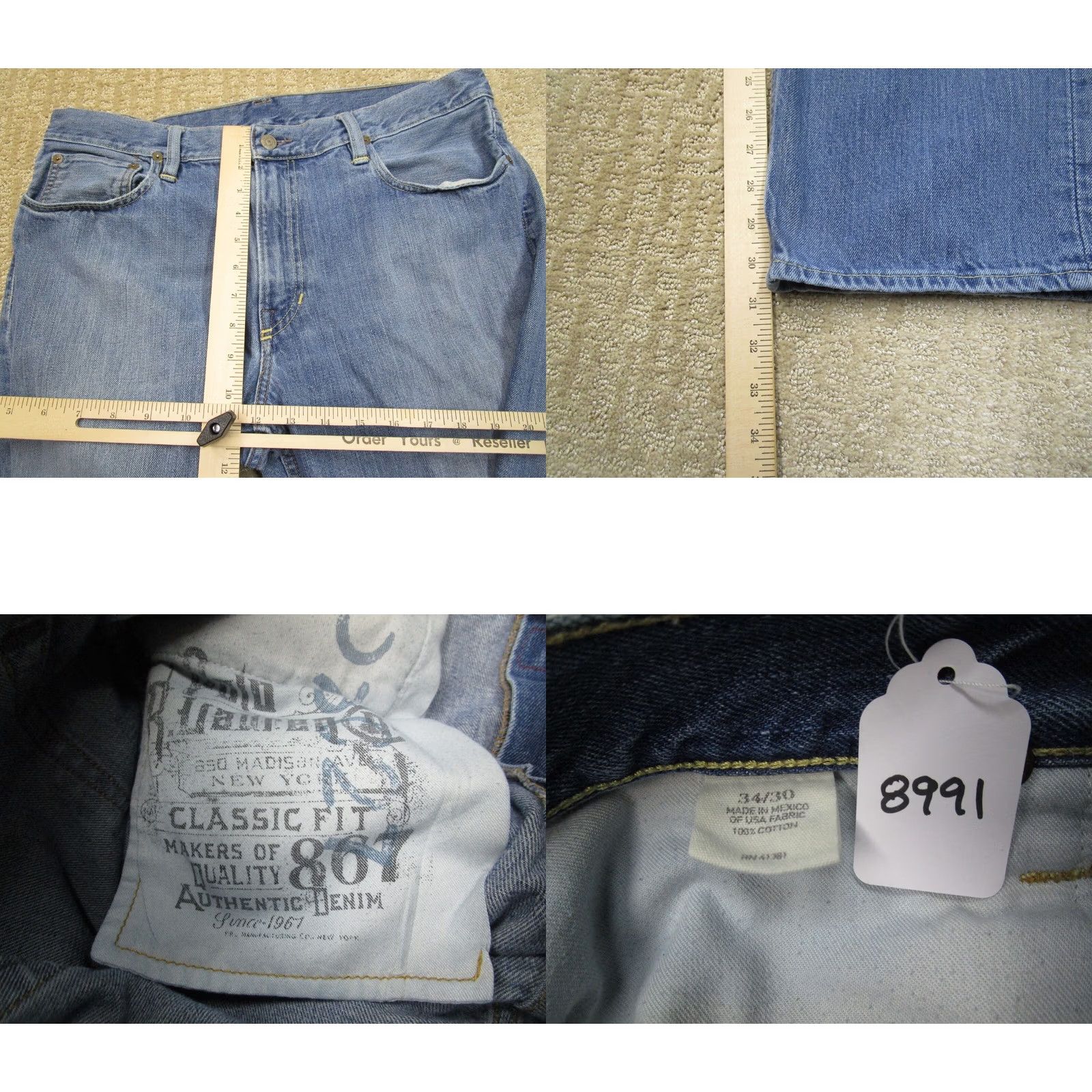 Polo Ralph Lauren Polo Ralph Lauren Jeans Men 34x30 Blue Straight Classic Fit Pants Light Wash Size US S / EU 44-46 / 1 - 8 Thumbnail