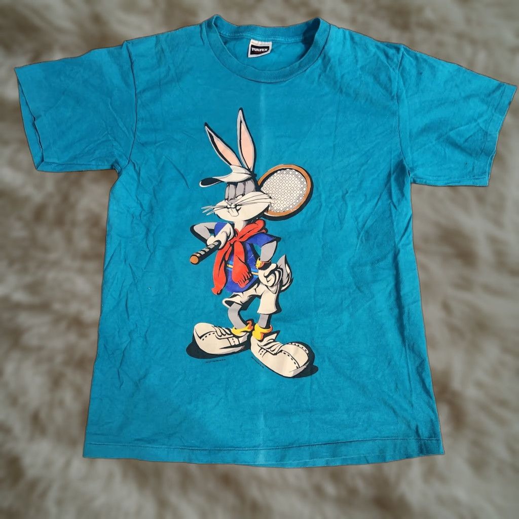 Tultex VINTAGE Looney Tunes Bunny Tennis T-Shirt Tultex Bugs Bunny 1990s Single Stitch Crew Neck Blue Men L Shirts Shirt Size US L / EU 52-54 / 3 - 1 Thumbnail