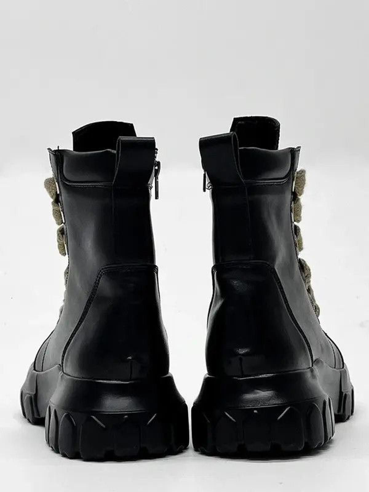 Leather Black Chunky Combat Boots with Beige Laces, Platform Boots Size US 9 / EU 42 - 4 Thumbnail