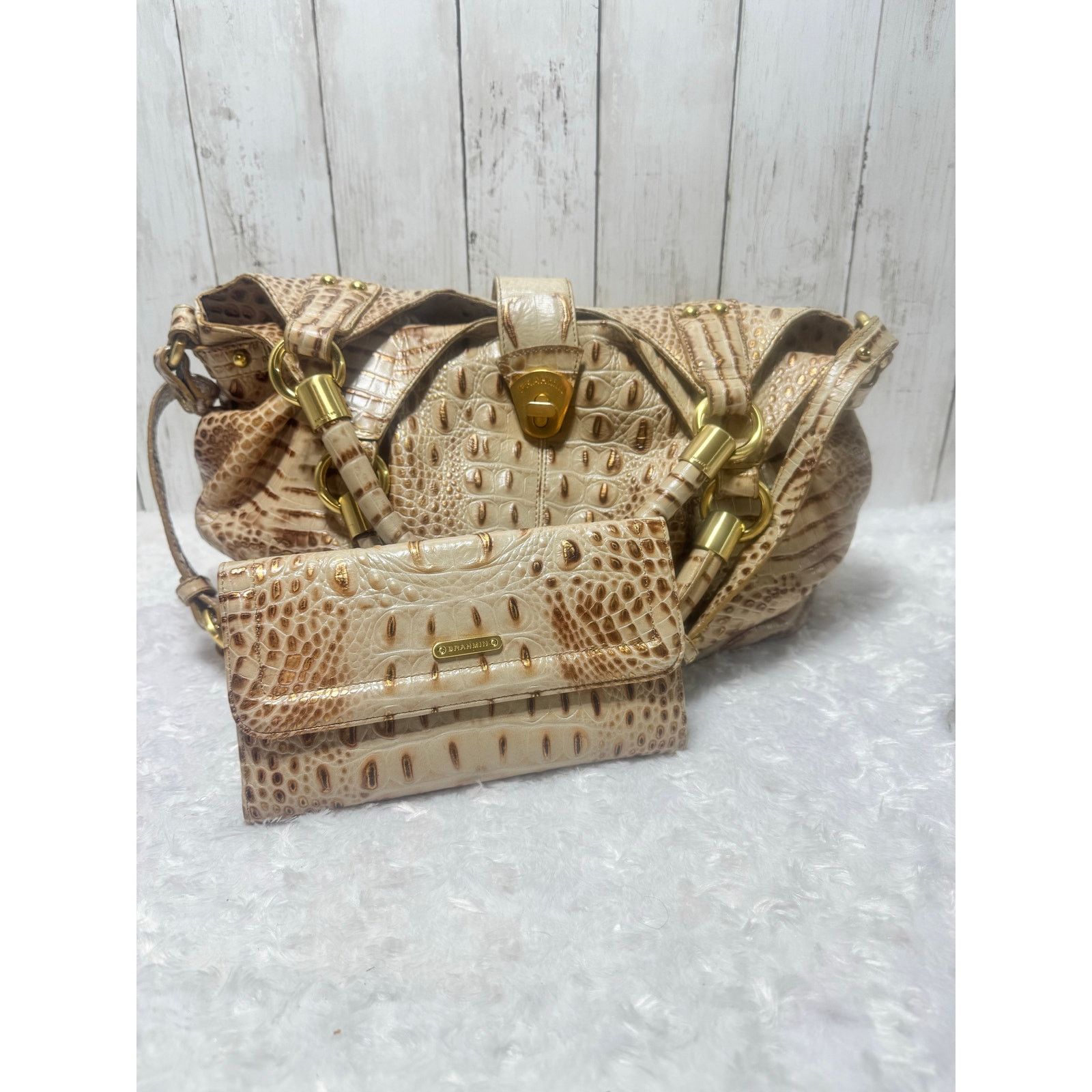 BRAHMIN Brahmin Cro embossed shoulder women bag and wallet champagne Size ONE SIZE - 9 Thumbnail