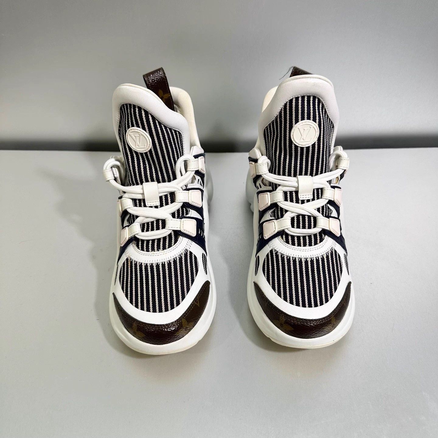 Louis Vuitton LV White Blue Striped Monogram Dad Shoe 36 Mint Size US 5 / IT 35 - 2 Thumbnail