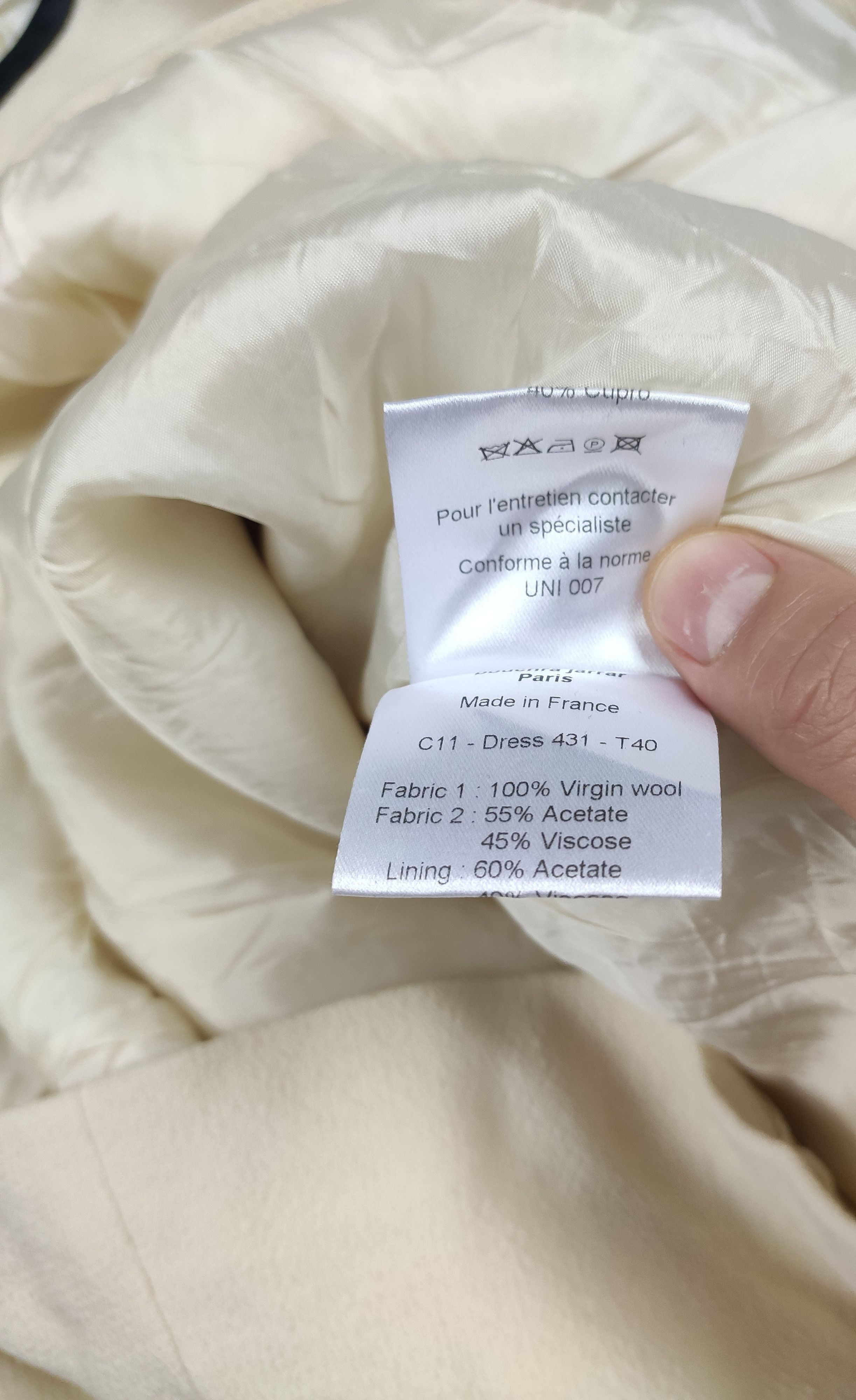 Designer Bouchra Jarrar women virgin wool dress AW2007 creamy Size S / US 4 / IT 40 - 9 Thumbnail
