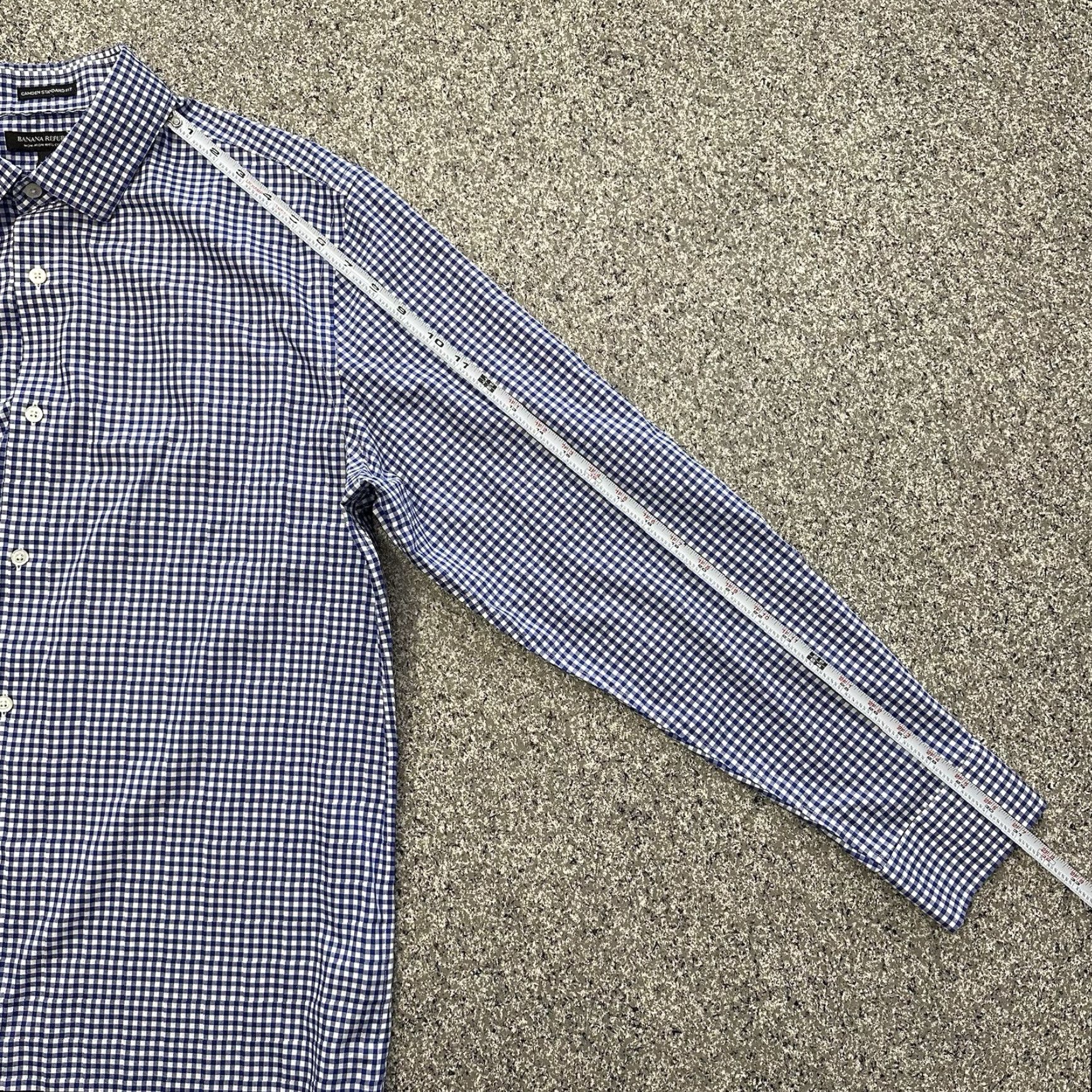 Banana Republic Banana Republic Button-Up Shirt Mens L Camden Regular Fit Non-Iron Gingham Blue Cotton Size US L / EU 52-54 / 3 - 6 Thumbnail