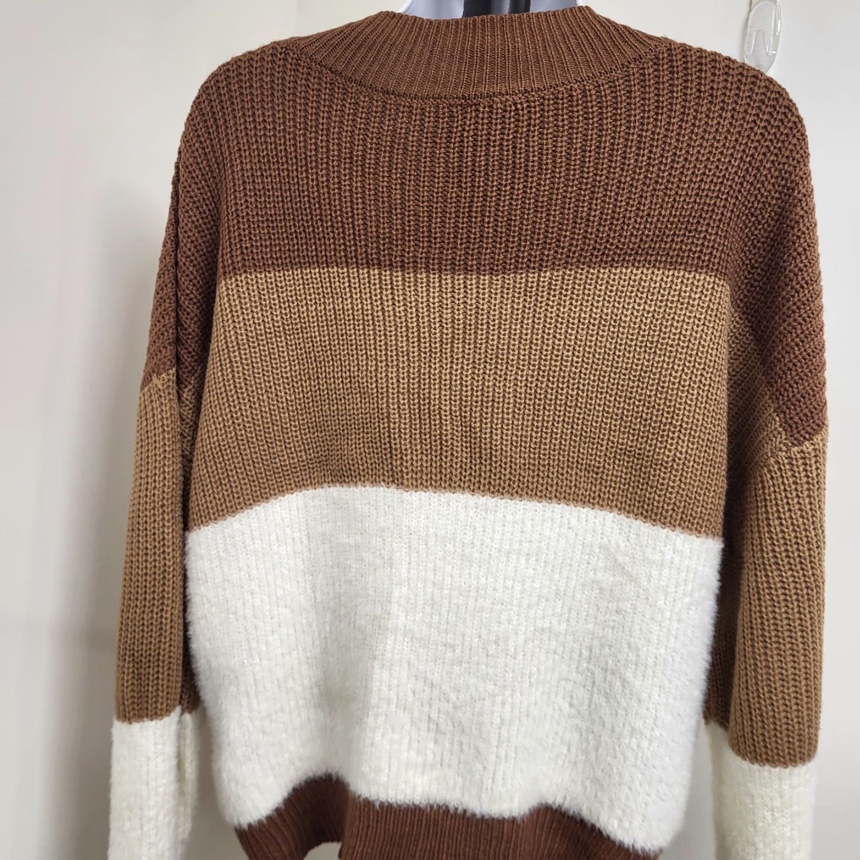 Shein Shein Sweater Women's Medium Brown/Tan Cream Long Sleeve Knit Autumn Fall Bohemian Colorful Classic Pullover Knit Size M / US 6-8 / IT 42-44 - 3 Thumbnail