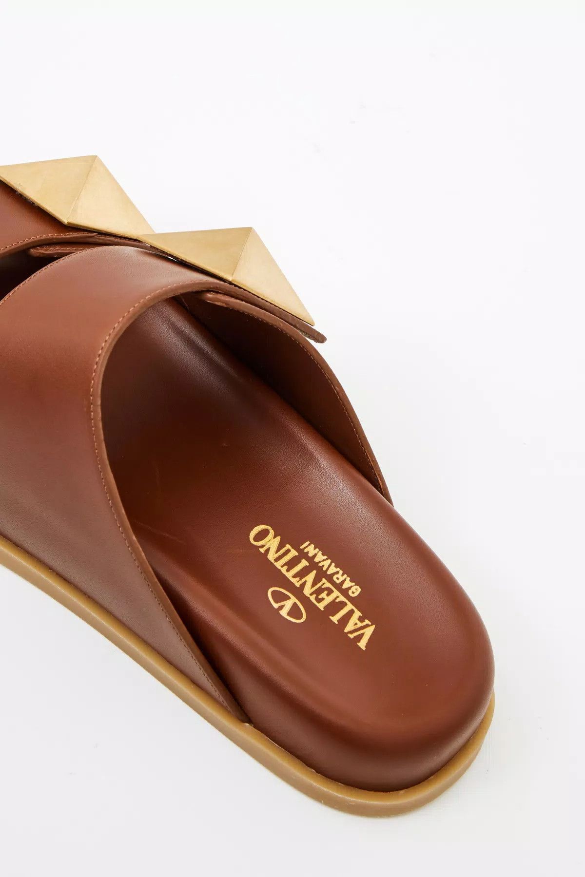 Valentino o1s1wg111125 One Stud Calfskin Slides in Brown Size US 9.5 / IT 39.5 - 2 Thumbnail