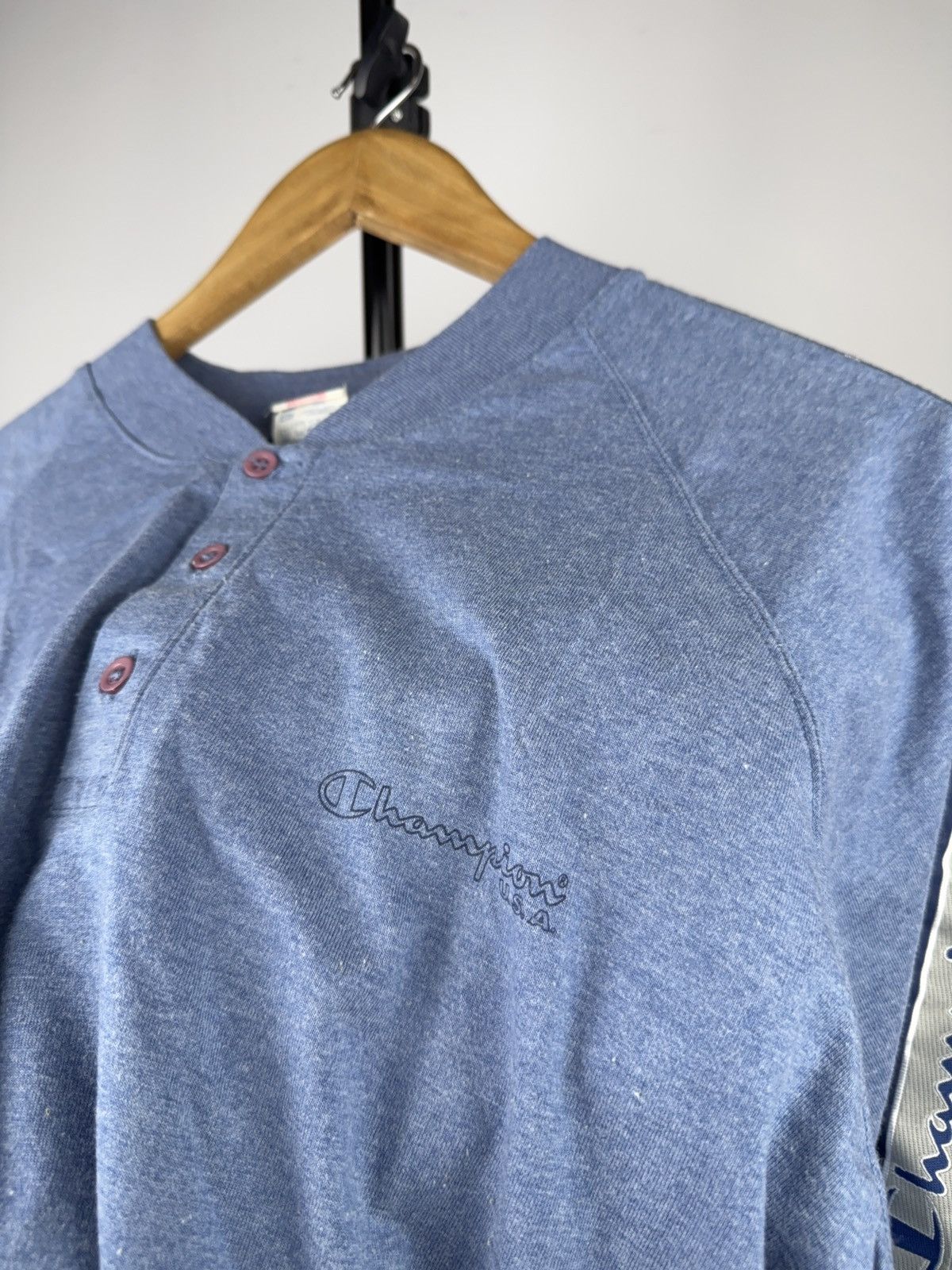 Champion 90s Vintage Champion USA Tape Sleeve Henley T-Shirt Blue Size US L / EU 52-54 / 3 - 5 Thumbnail
