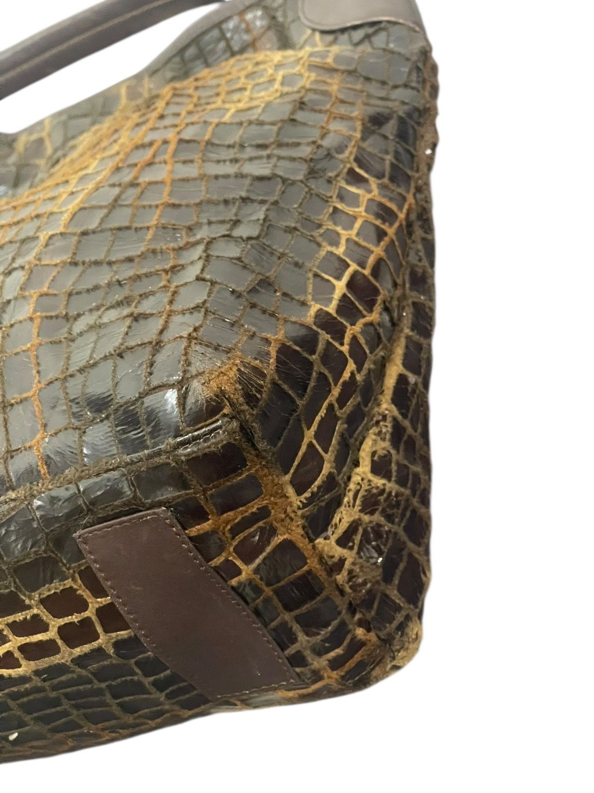 Genuine Leather Crocodile Embossed Textured Patina 4 Session Bag 2🟩1 Size ONE SIZE - 16 Thumbnail