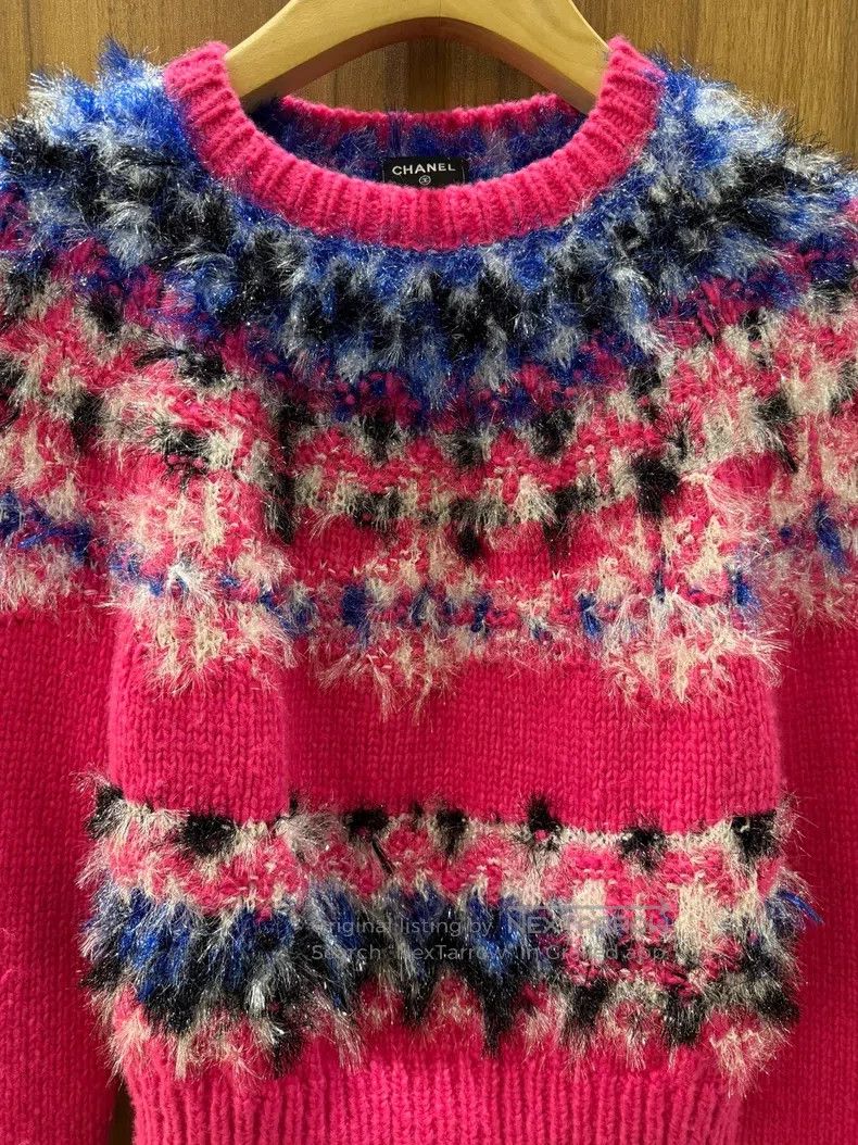 Chanel Chanel 21K autumn and winter pink bright line knitted swea Size XS / US 0-2 / IT 36-38 - 3 Thumbnail