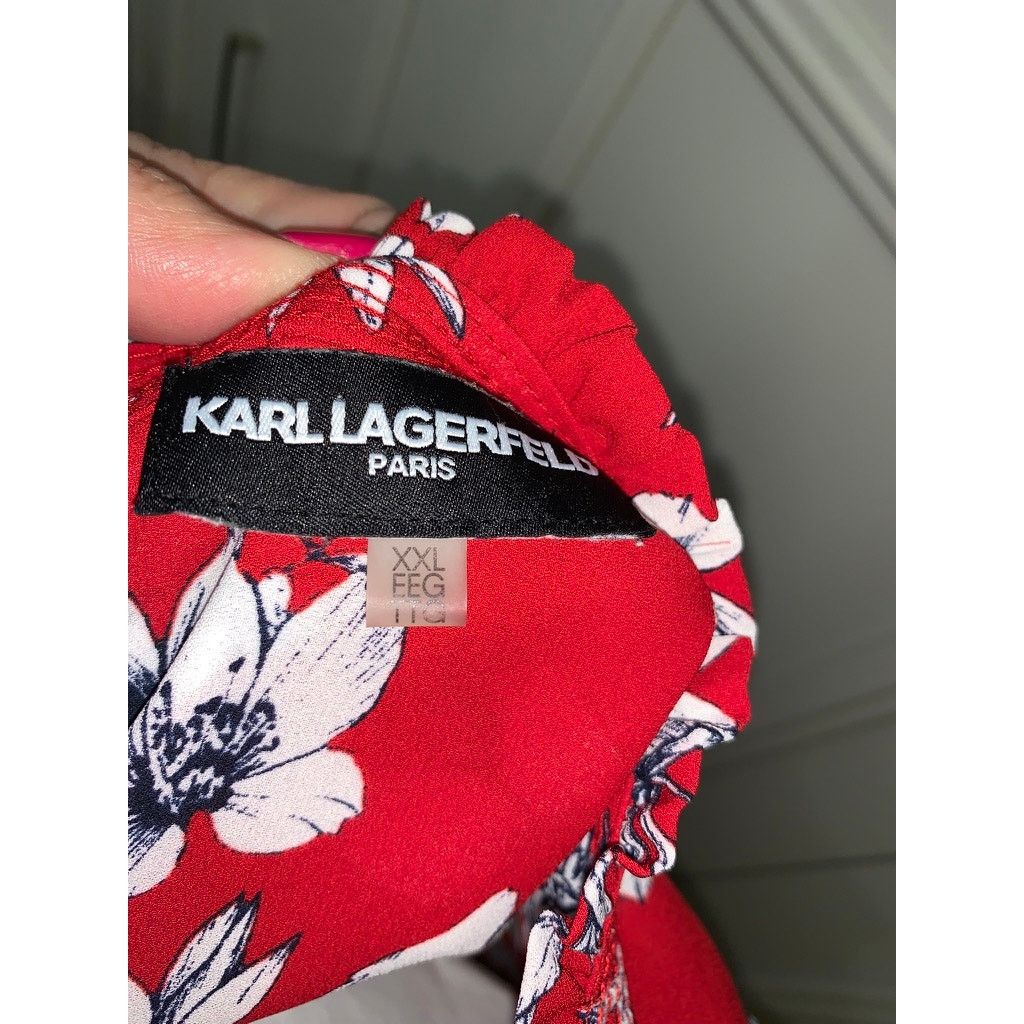 Karl Lagerfeld Karl Lagerfeld Paris Women's XXL Red Floral Ruffle Blouse Size XXL / US 16-18 / IT 52-54 - 4 Thumbnail