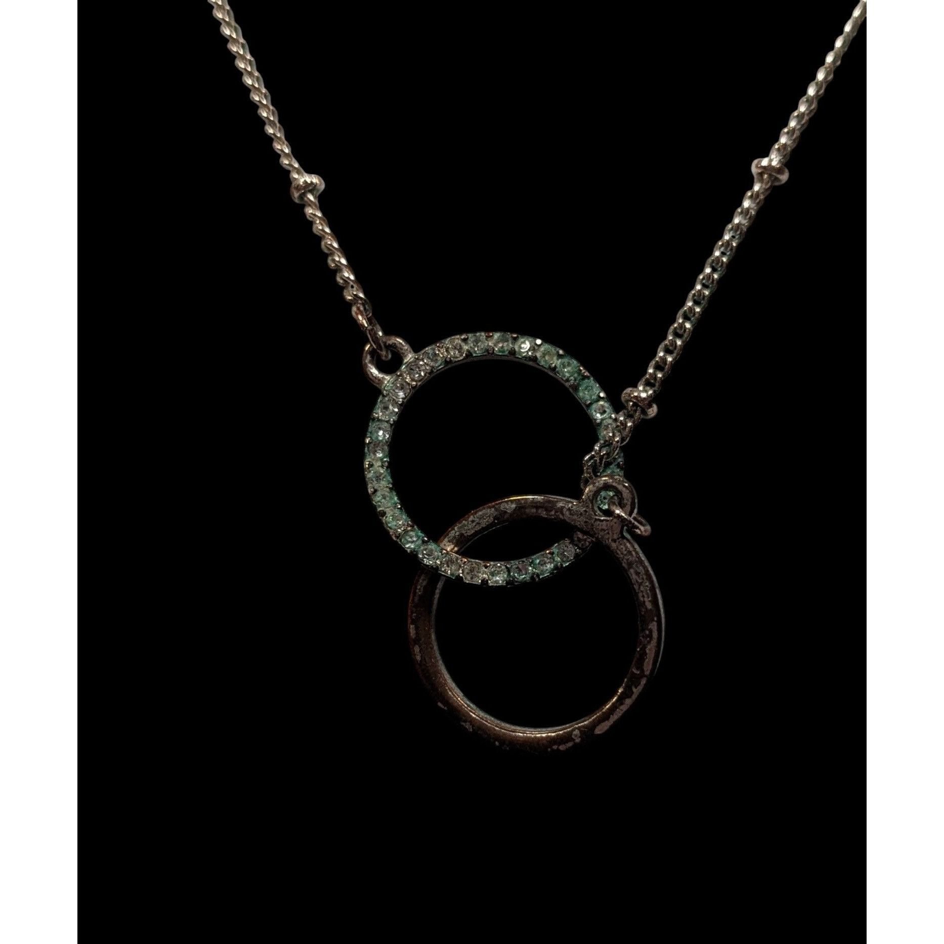 Express Express Minimalist Silver Tone Rhinestone Double Ring Neckla Size ONE SIZE - 6 Thumbnail