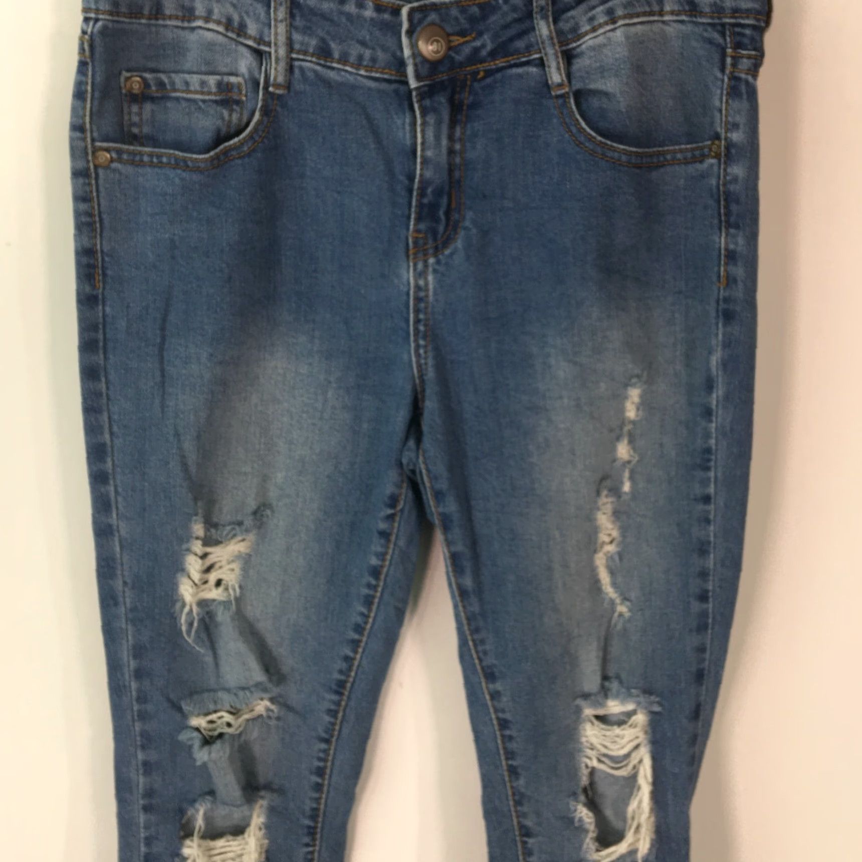 Cotton On Cotton On Womens Jeans Skinny Blue 7/8 Denim Regular 5-Pocket Distressed Slim Casual Size 28" / US 6 / IT 42 - 4 Thumbnail