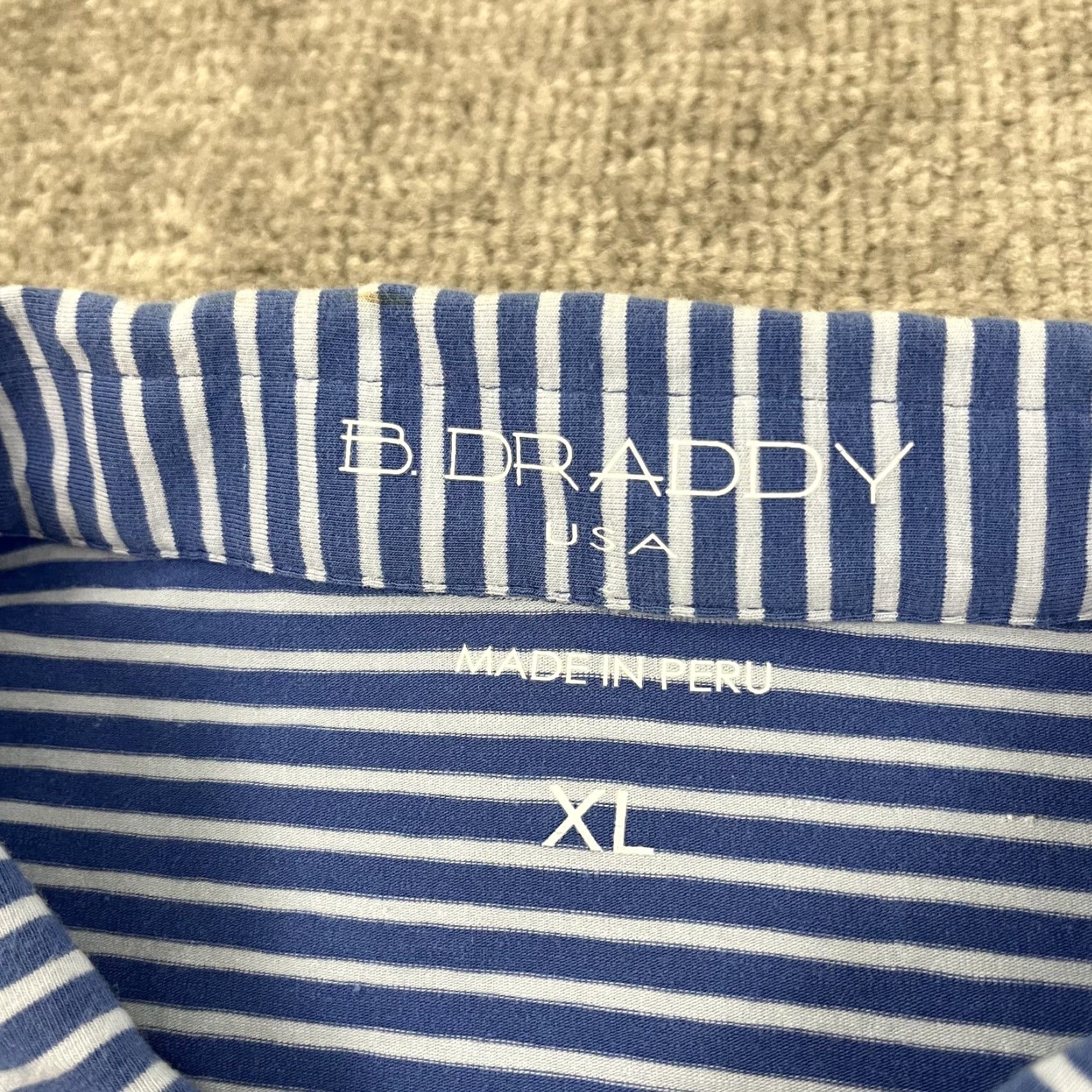 Vintage B. Draddy Polo Shirt Mens XL Blue White Striped Stretch Cotton Preppy Golf Logo Size US XL / EU 56 / 4 - 4 Thumbnail