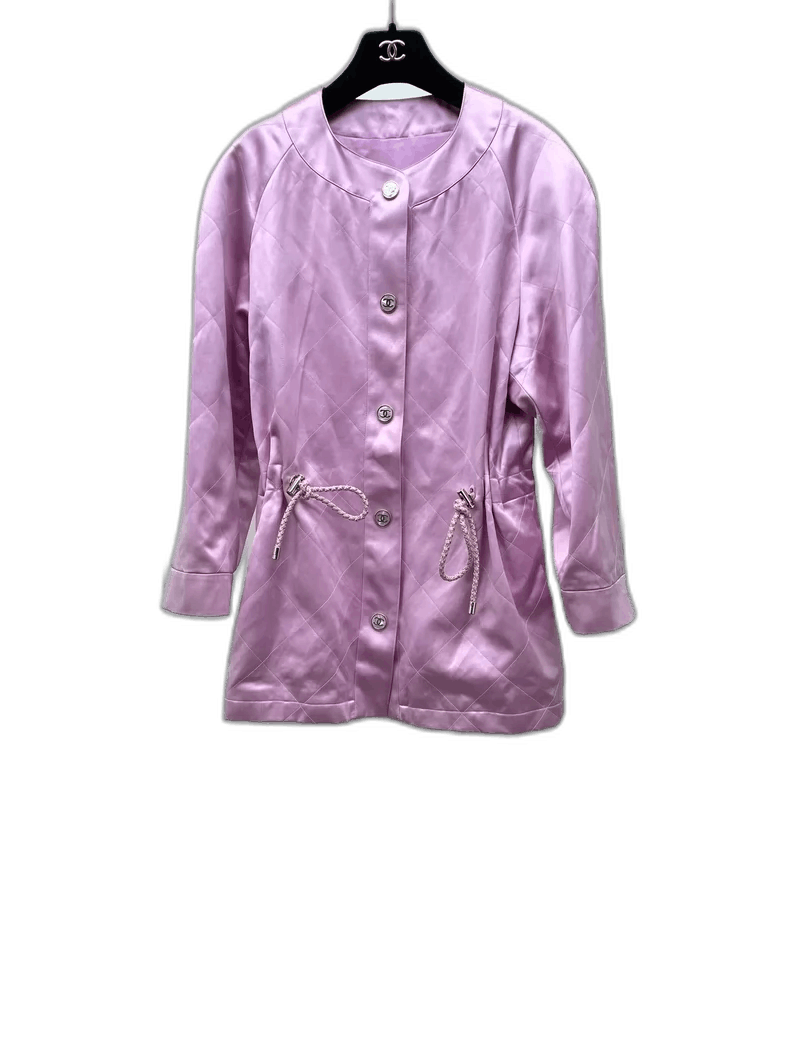 Chanel Pink Quilted Silk Jacket with Drawstring Size US L / EU 52-54 / 3 - 1 Thumbnail