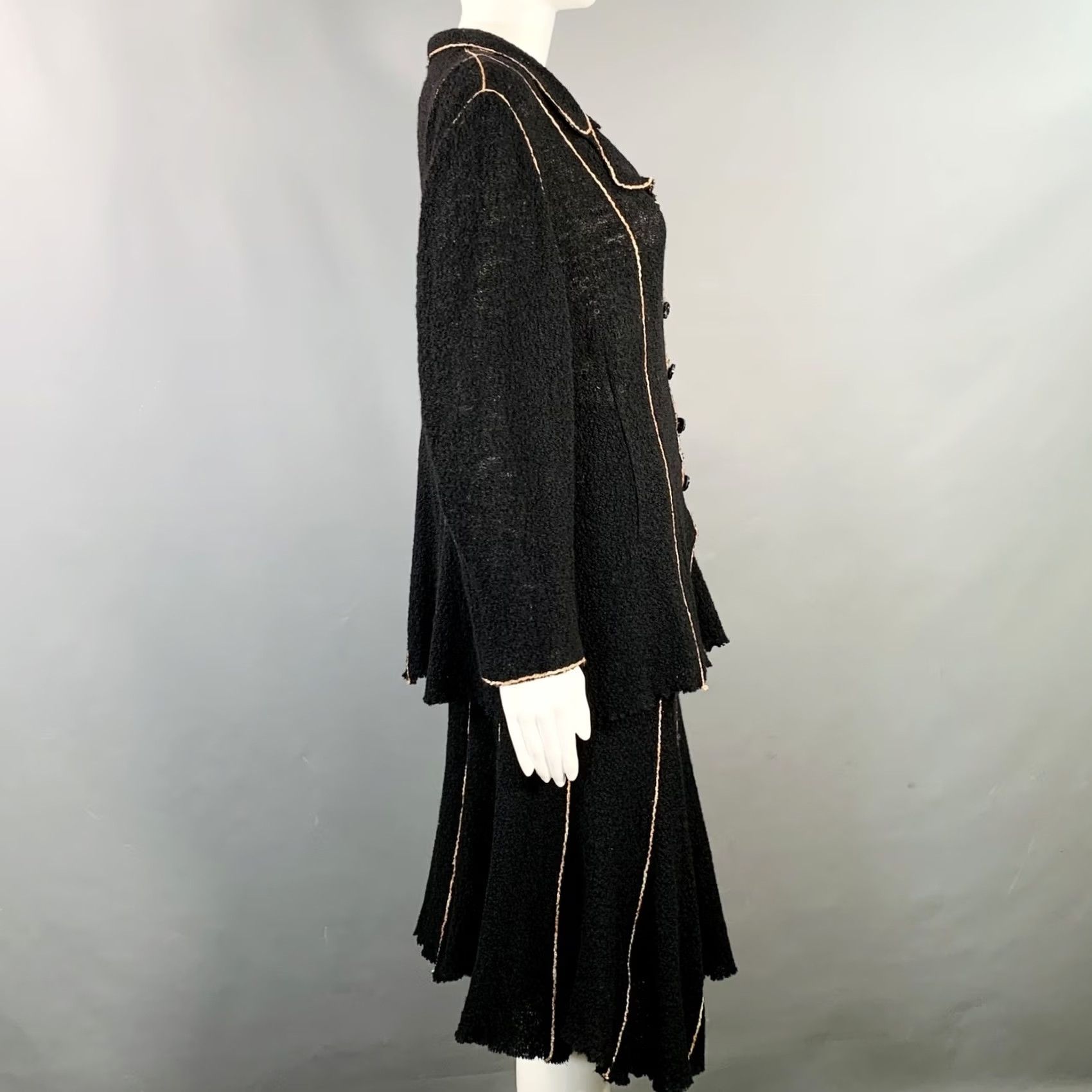 Vintage OKW Skirt Suit Black Gold Wool Stripe Midi Size S Women Size 28" / US 6 / IT 42 - 3 Thumbnail