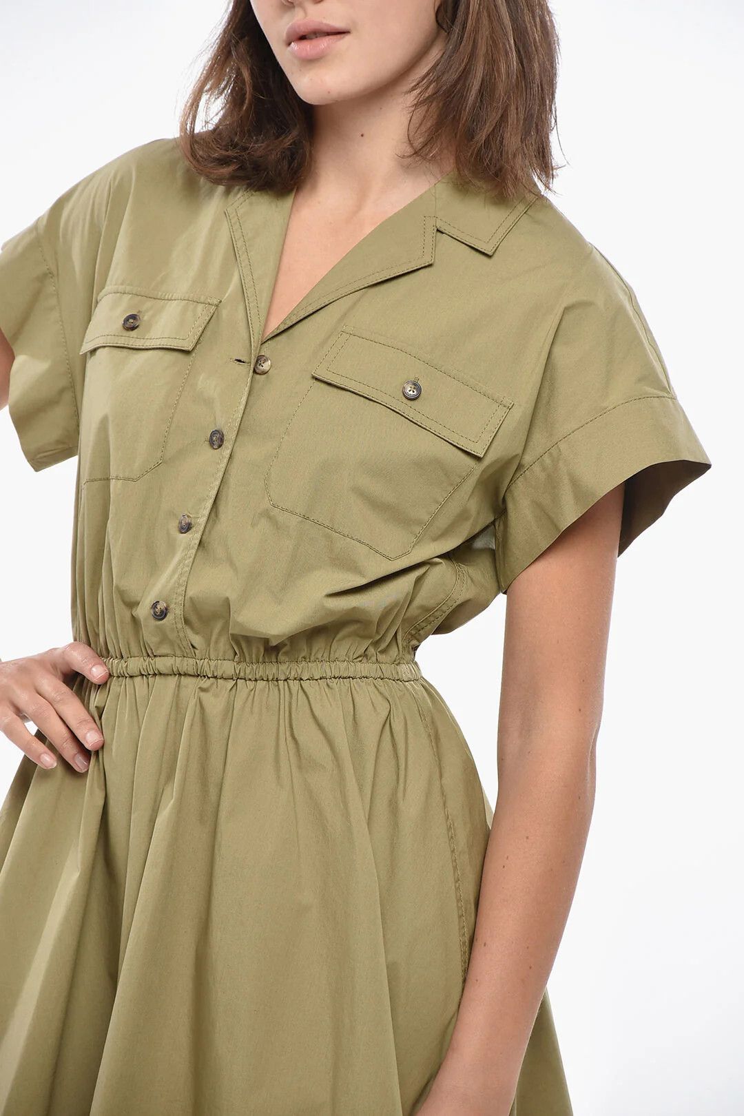 Tory Burch og1mm0426 Cotton-Blend Shirt Dress in Military Green Size S / US 4 / IT 40 - 3 Thumbnail