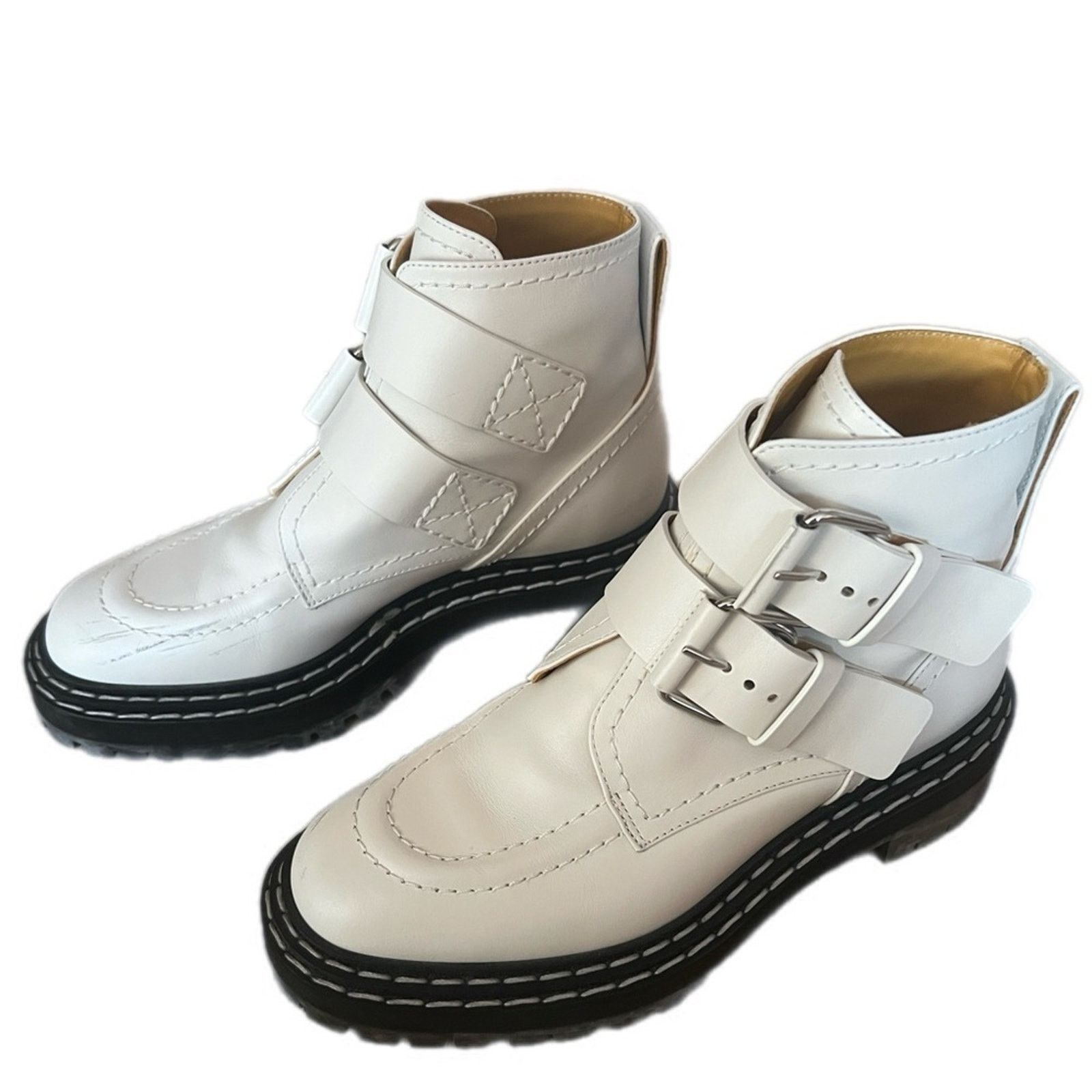 Proenza Schouler Proenza Schouler White Leather Ankle Combat Boots 37.5 $900 Size US 7 / IT 37 - 1 Thumbnail