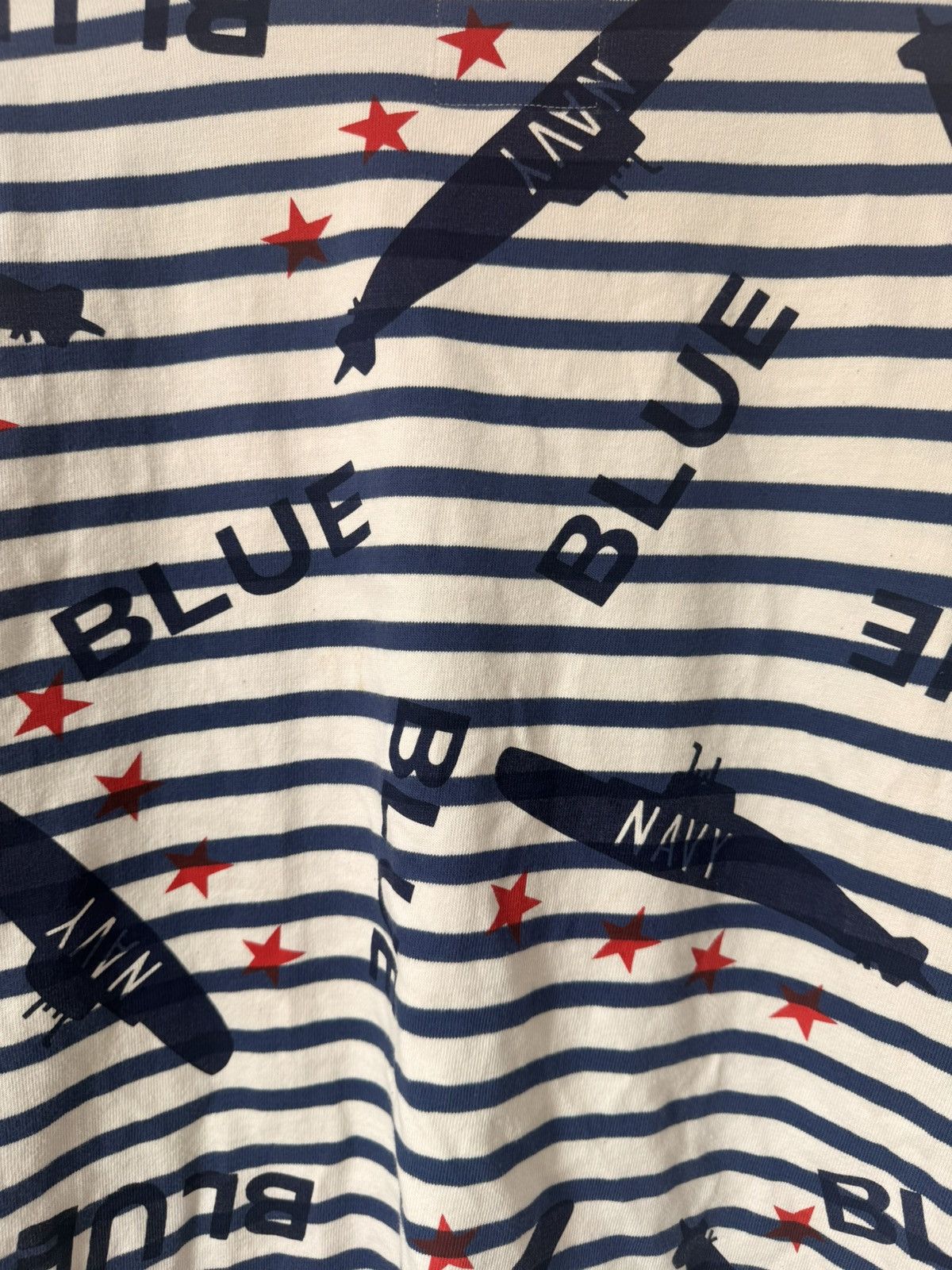 Blue Blue Japan NAVY BLUE STRIPE T-SHIRT SUBMARINE OVER PRINT BY BLUE-BLUE Size US L / EU 52-54 / 3 - 5 Thumbnail