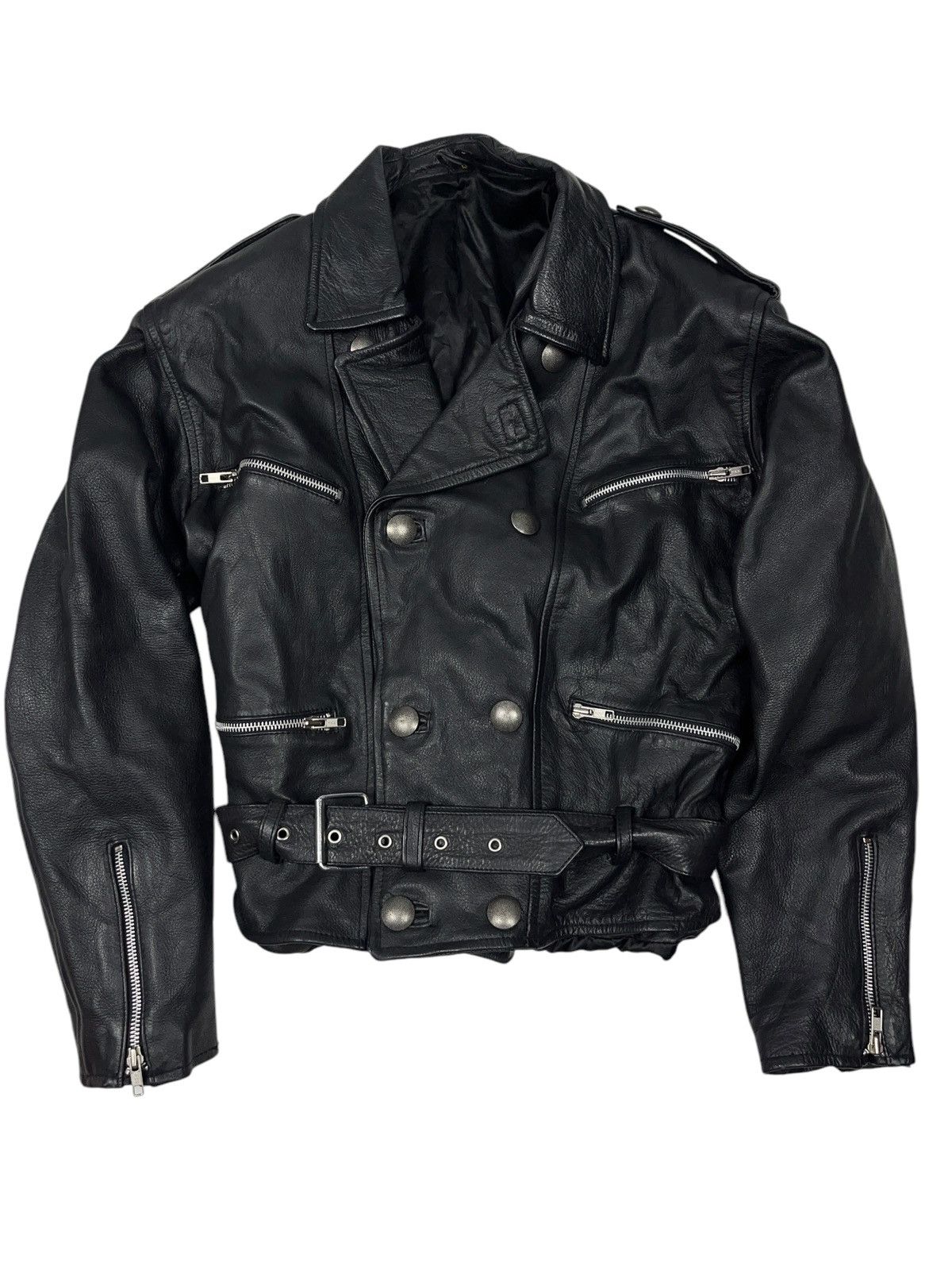 Vintage Vintage Leather Biker Belted Jacket Avant Garde Size S / US 4 / IT 40 - 1 Thumbnail