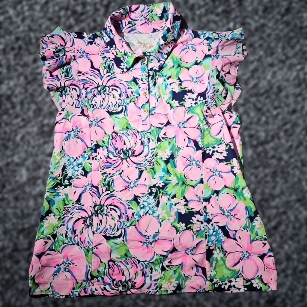Lilly Pulitzer Lilly Pulitzer Shirt Womens XL Pink Polo Button Luxletic Ruffle Golf Preppy Size XL / US 12-14 / IT 48-50 - 1 Thumbnail