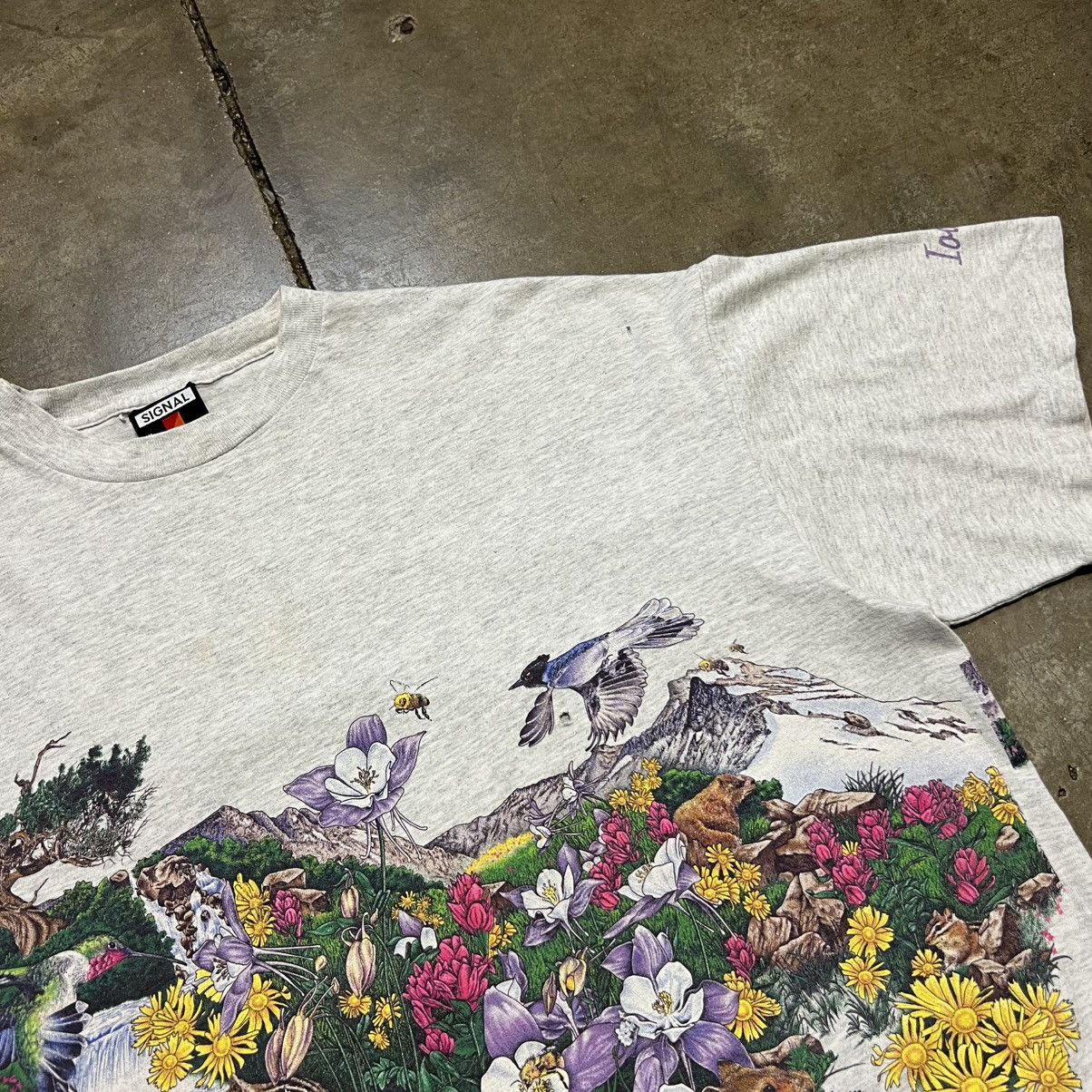 Habitat Vintage 90s Nature T shirt AOP Wrap Around Bird Flower USA Size US XL / EU 56 / 4 - 3 Thumbnail