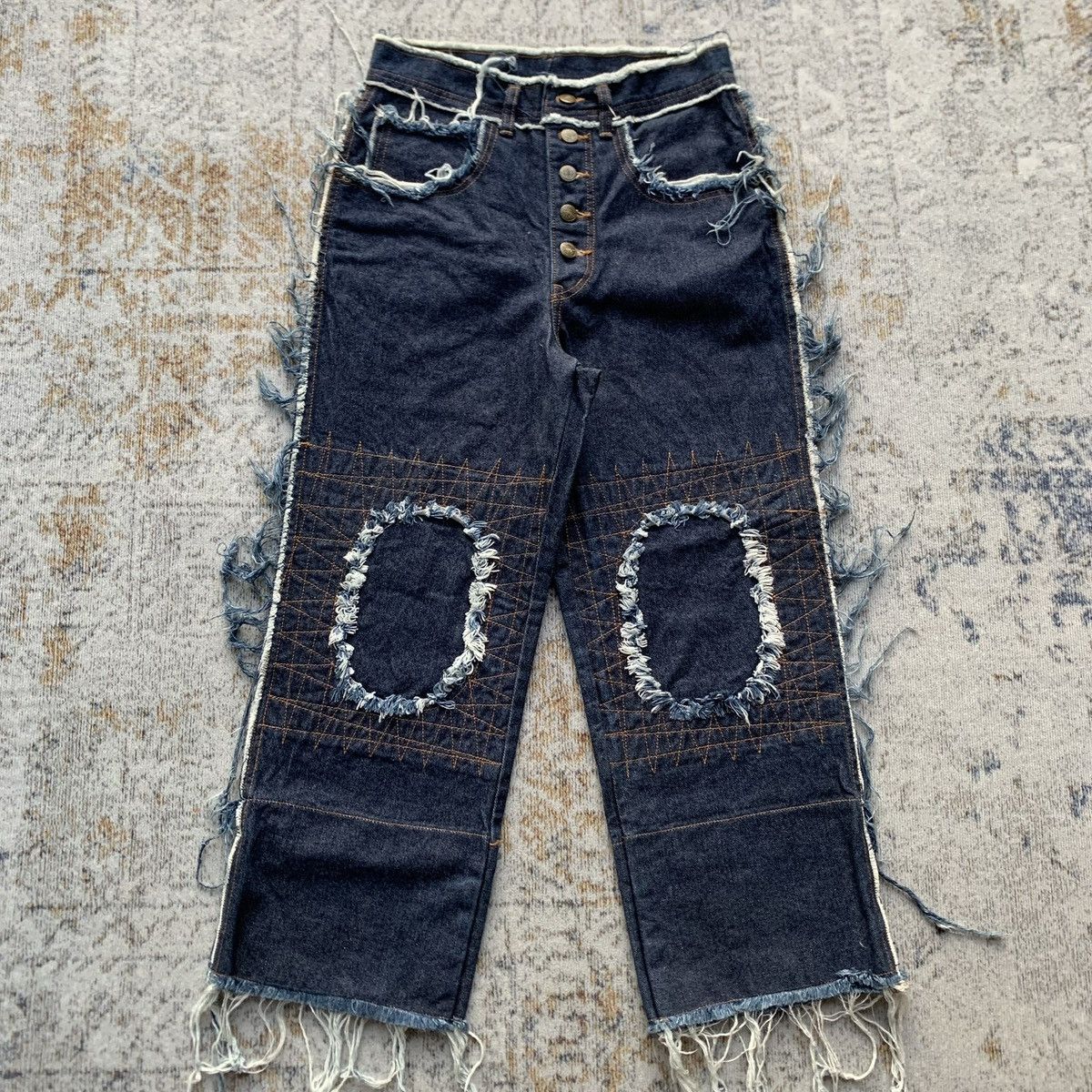 2000s Rare Acid Jazz Men Unfinished Style Denim Jeans
