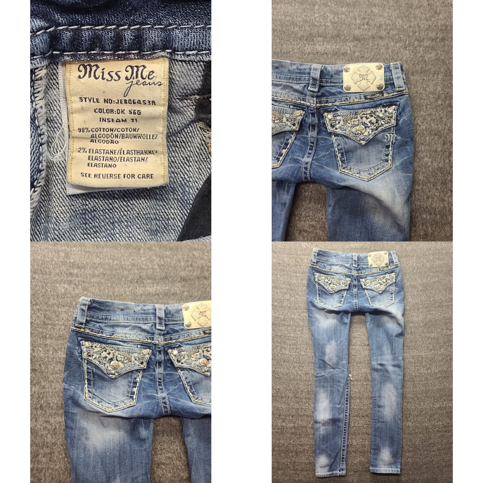 Miss Me VINTAGE Miss Me Jeans Womens 26x30 Skinny Fit Signature Rise Distressed Stretch Thrashed Jeans Blue 5-Pocket Design Women Boys Girls Mens Size 26" / US 2 / IT 38 - 9 Thumbnail