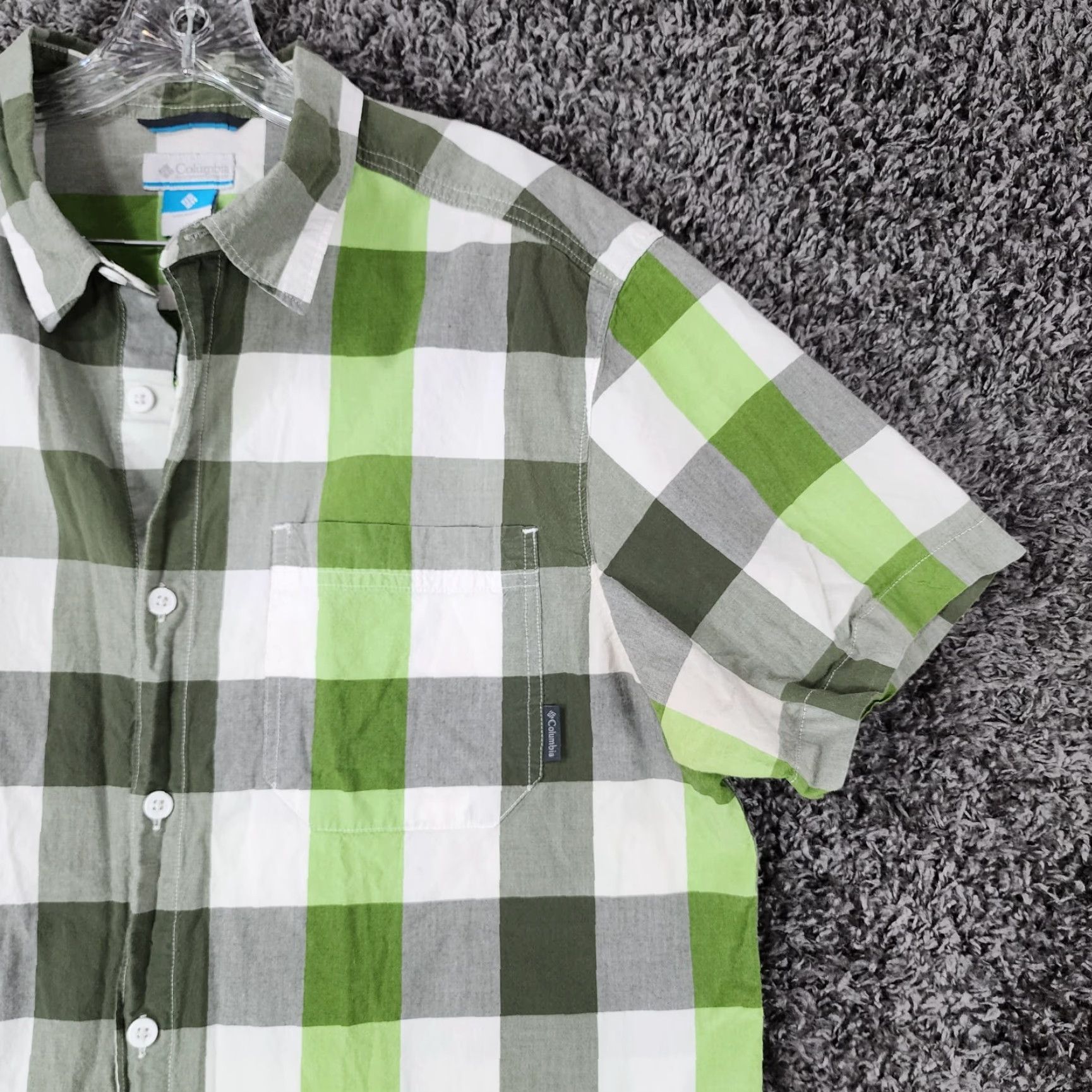 Vintage COLUMBIA Green Checkered Button-Up Shirt Adult Large Mens Short Sleeve Size US 33 - 3 Thumbnail