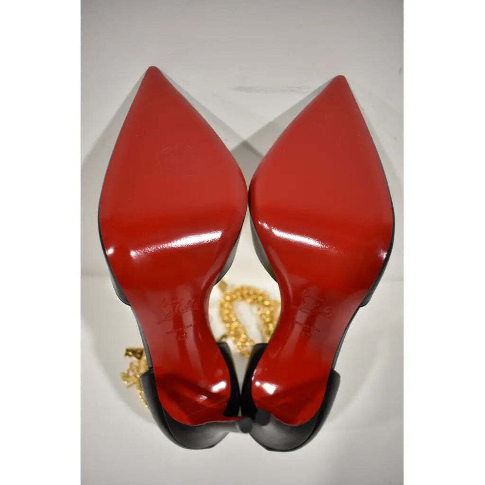 Christian Louboutin Gourmi Pump 100 Black Gold Charm Ankle Strap Pointed Heel 42 Size US 12 / IT 42 - 10 Thumbnail