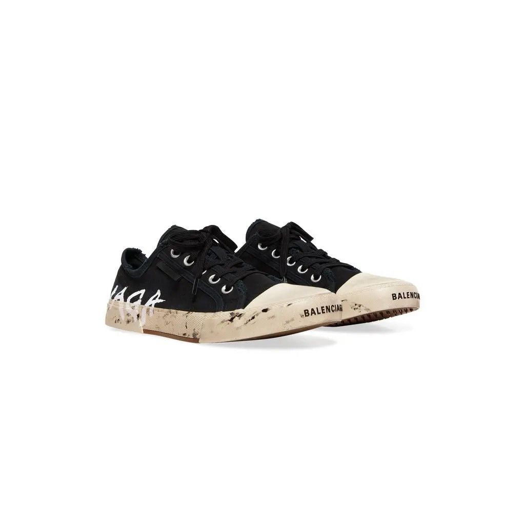 Balenciaga o1srvl11e0325 Paris Low Top Sneakers in Black/Sea Salt Size US 7 / IT 37 - 2 Thumbnail